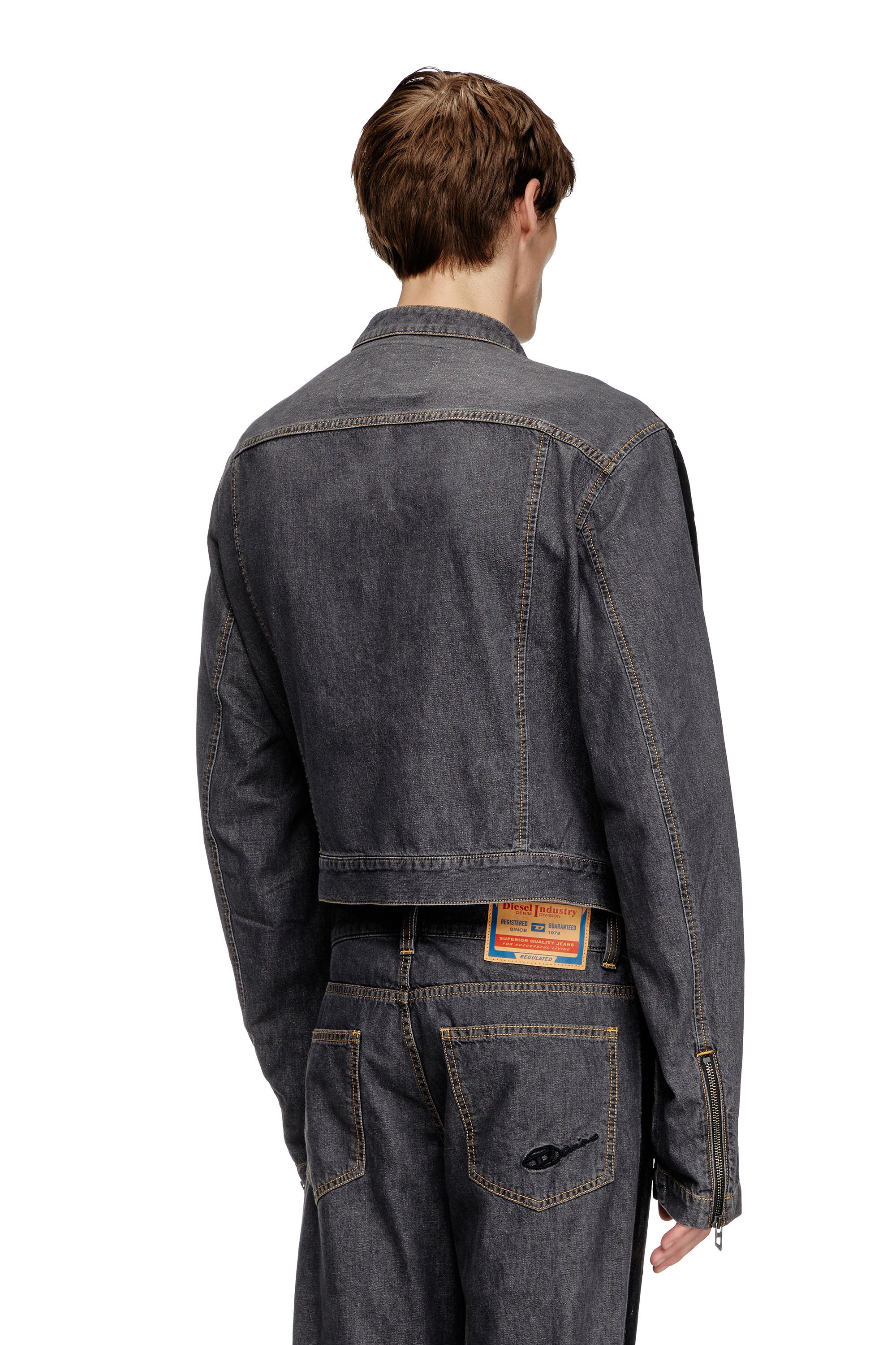 Diesel - D-GLORY-DD, Unisex's Denim moto jacket with coated front in ブラック - 3