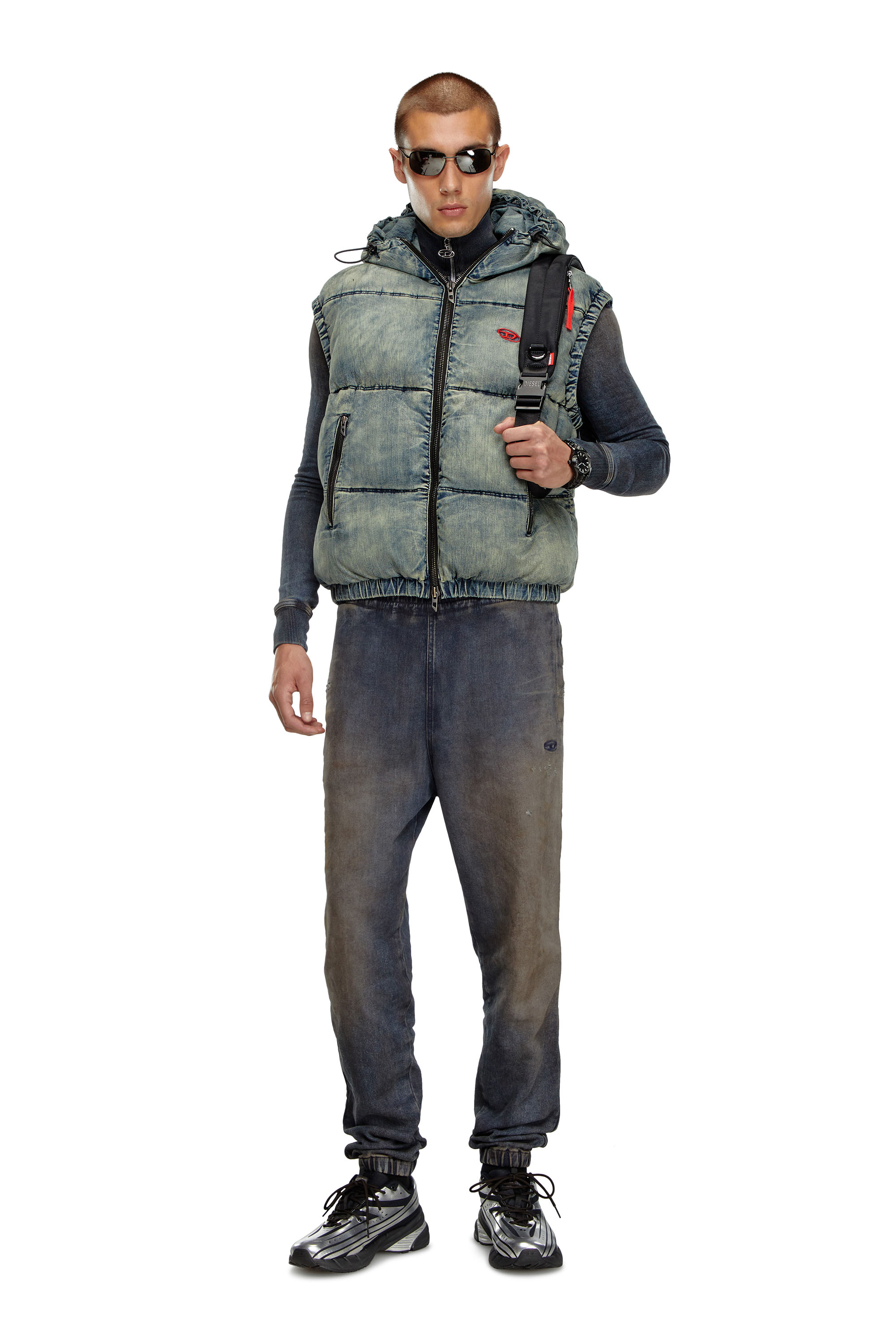 Diesel - W-MONS-SL, Male's Padded vest in faded denim in ブルー - 2