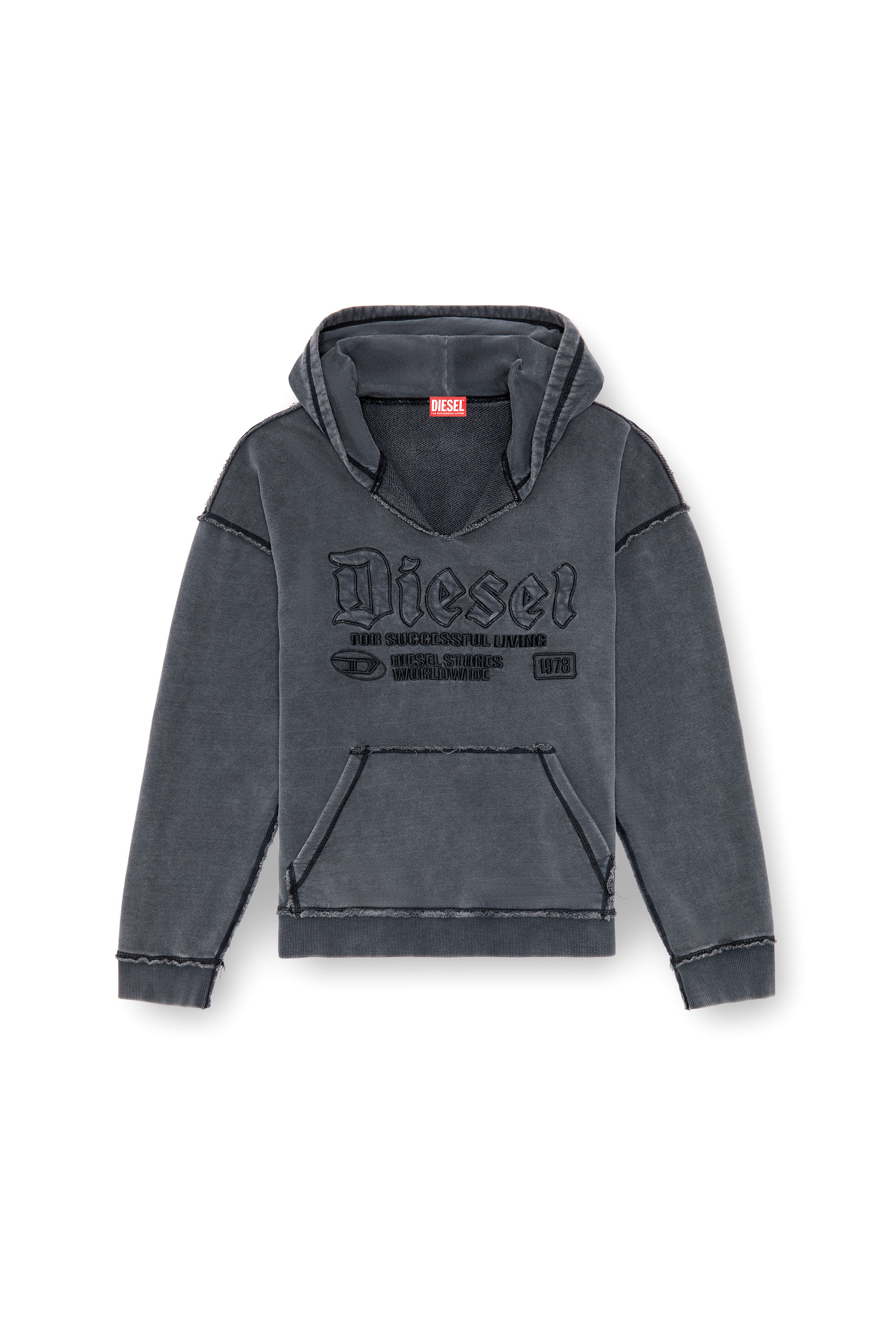 Diesel - S-BOXT-HOOD-RAW, Male V-neck hoodie in treated jersey in ブラック - Image 3