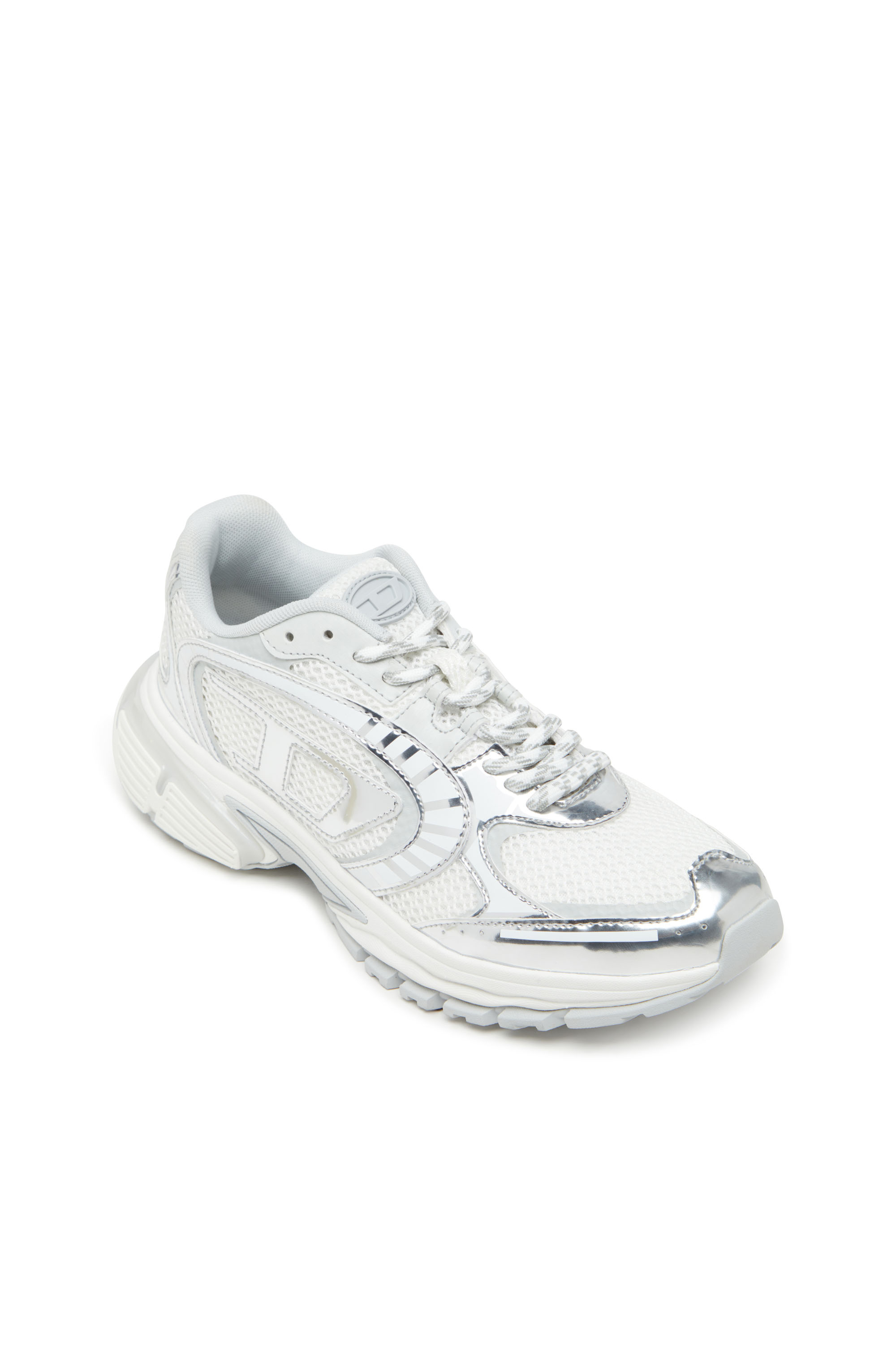 Diesel - S-PRO-V-DENSE LOW W, Female's Metallic mesh sneakers with Oval D logo in ホワイト/シルバー - 6