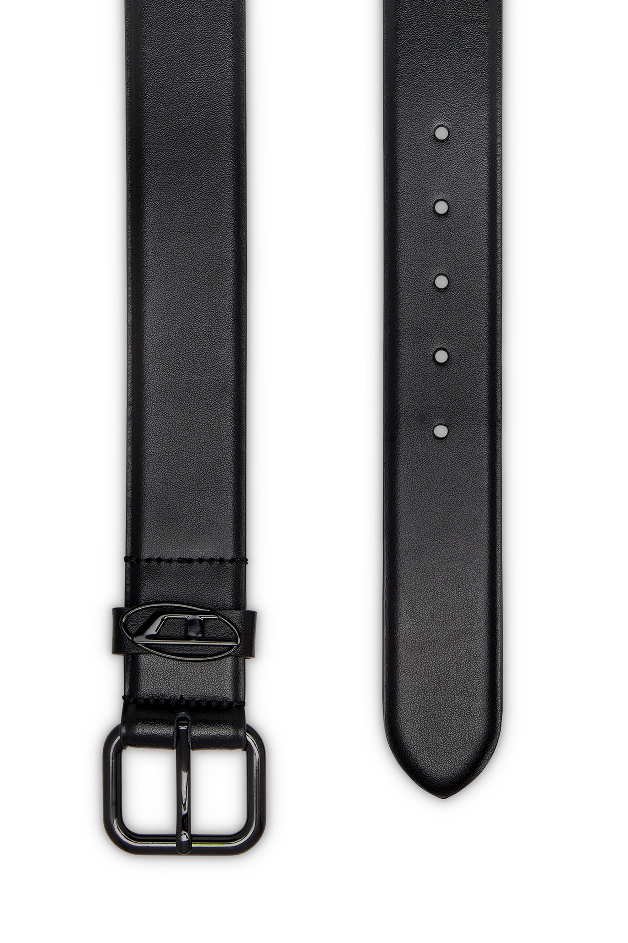 Diesel - B-1DR OVAL D LOOP, Unisex's Logo-plaque embellished leather belt in ブライトブラック - 2