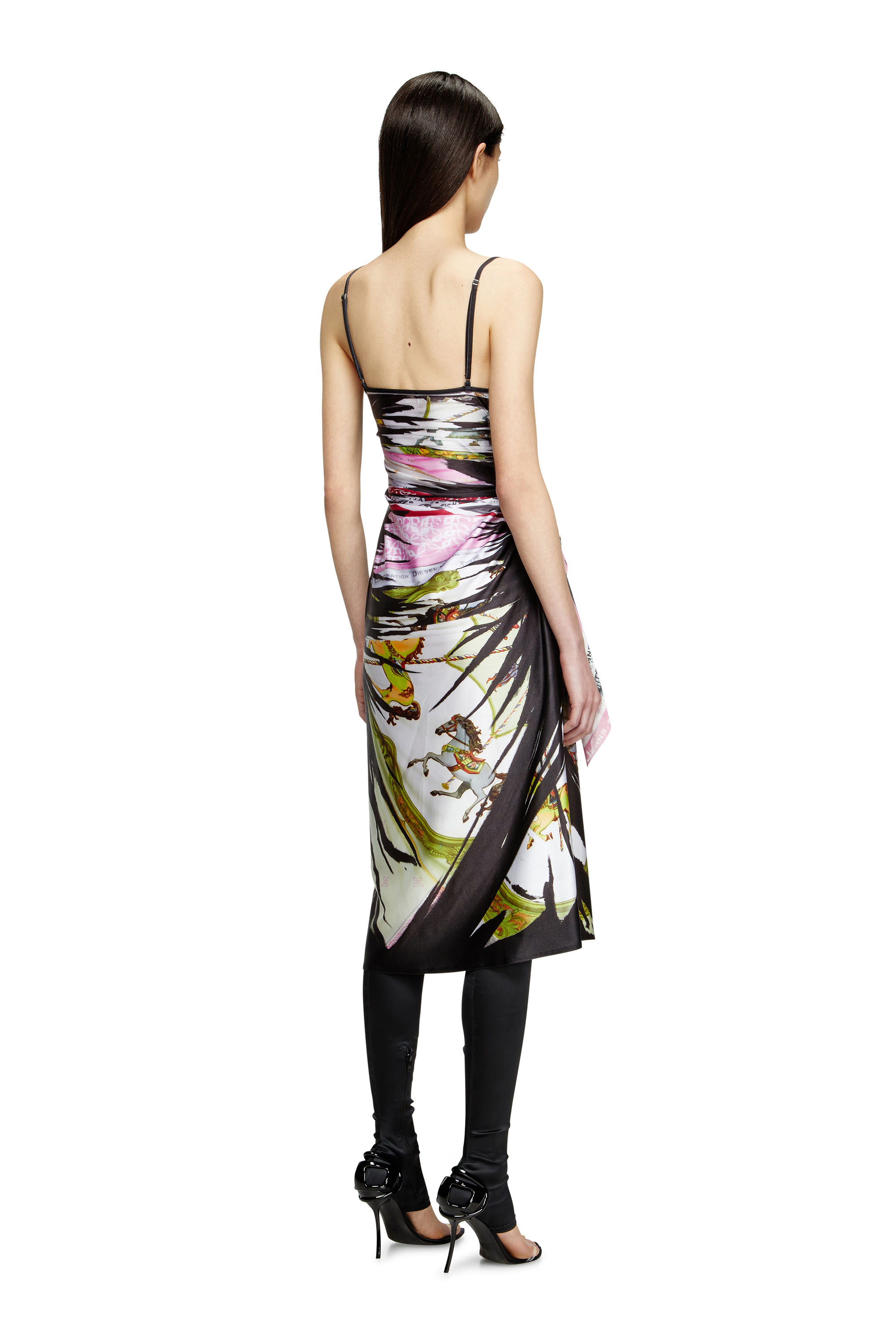 Diesel - D-OROTYS, Female's Draped midi dress with bandana print in ブラック/ホワイト - 3