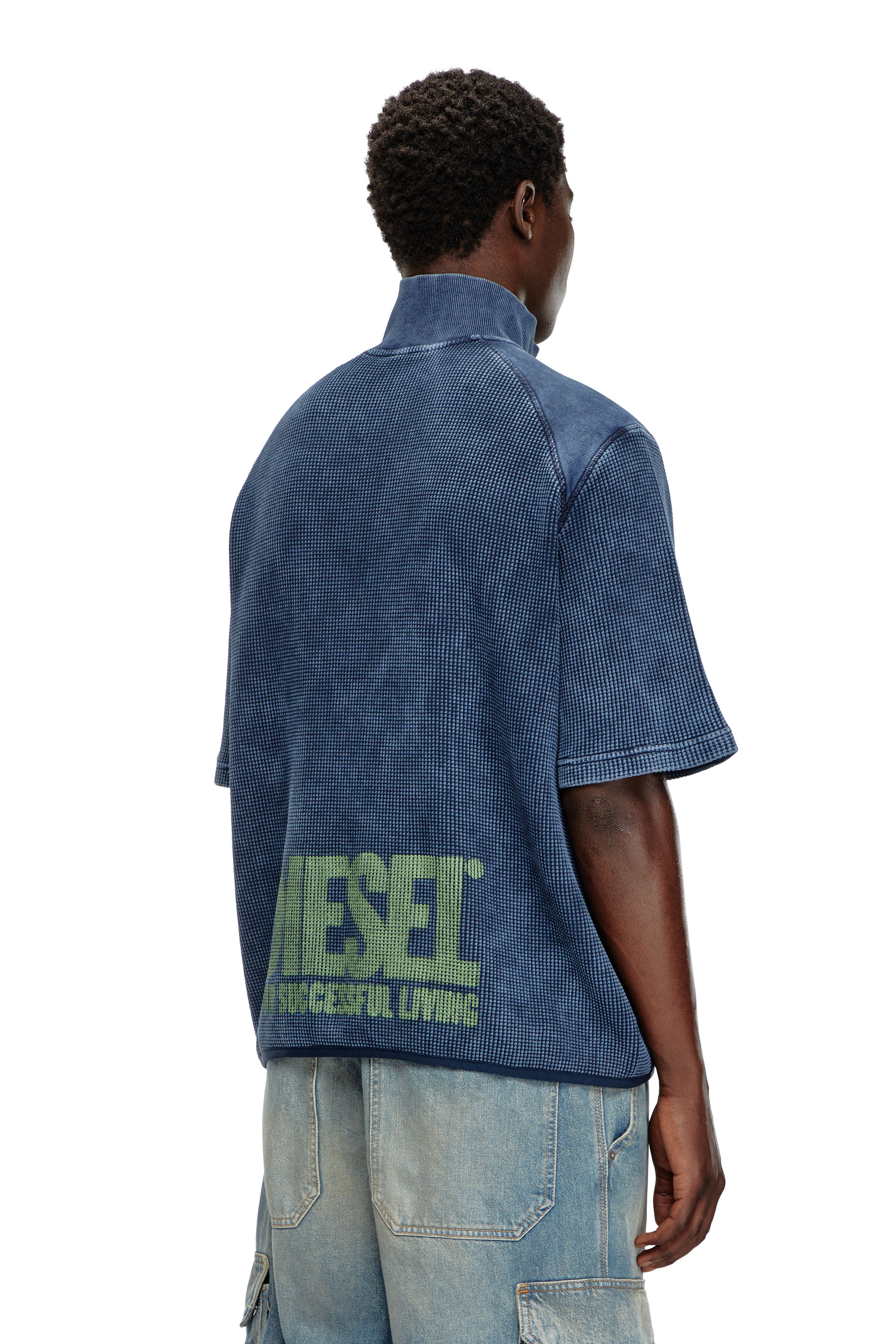 Diesel - S-WAFCOOL, Male Short-sleeve waffle-knit sweatshirt in ブルー - Image 4