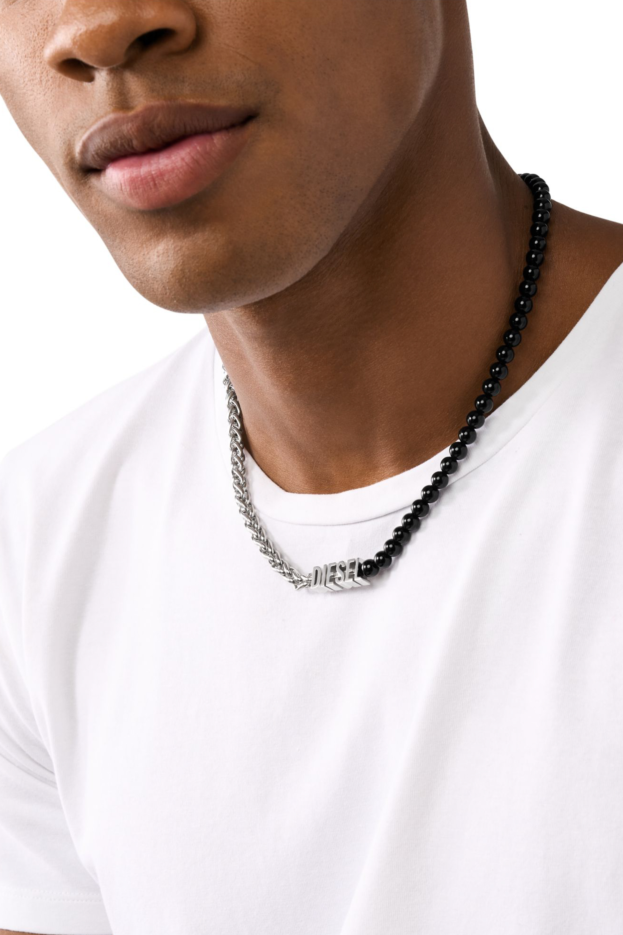 Diesel - DX1543040 JEWEL, Unisex's Black Agate Beaded Chain Necklace in シルバー/ブラック - 3