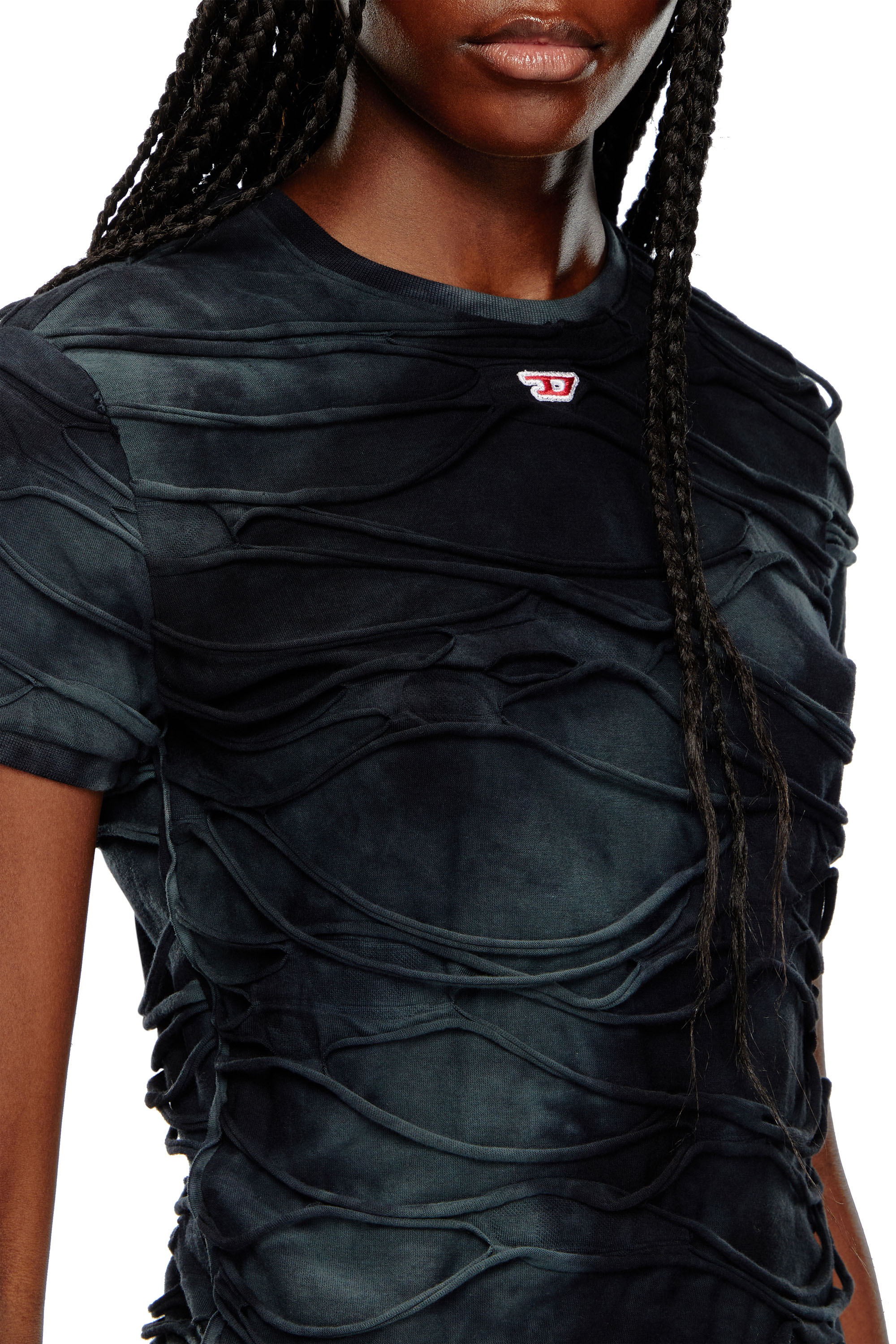Diesel - T-UNCUTIE-LONG-P1, Female T-shirt with floating strands in ブラック - Image 5