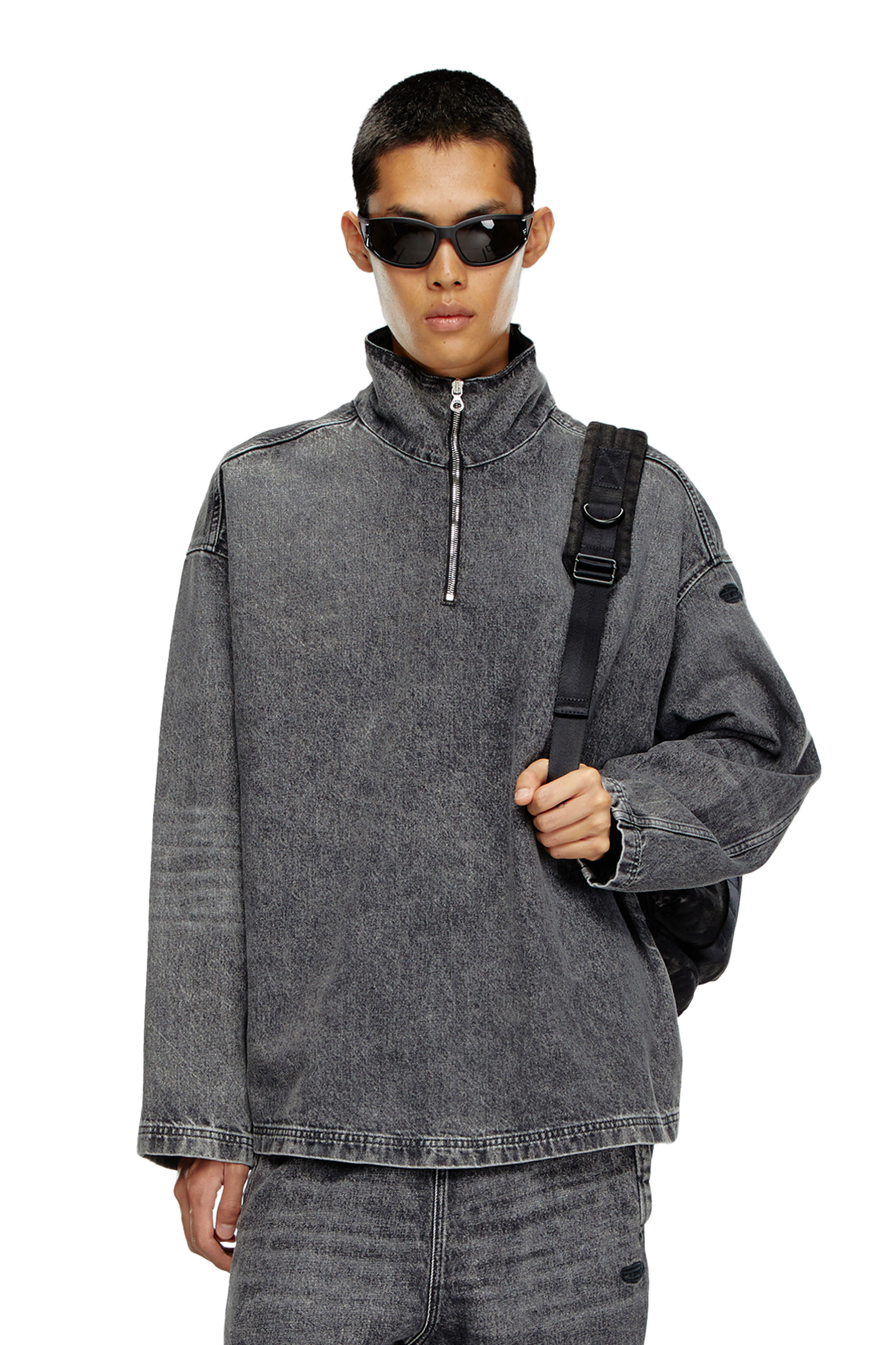 Diesel - D-FLOW-PLUS-S, Male Denim pullover with nylon inserts in ブラック - Image 1