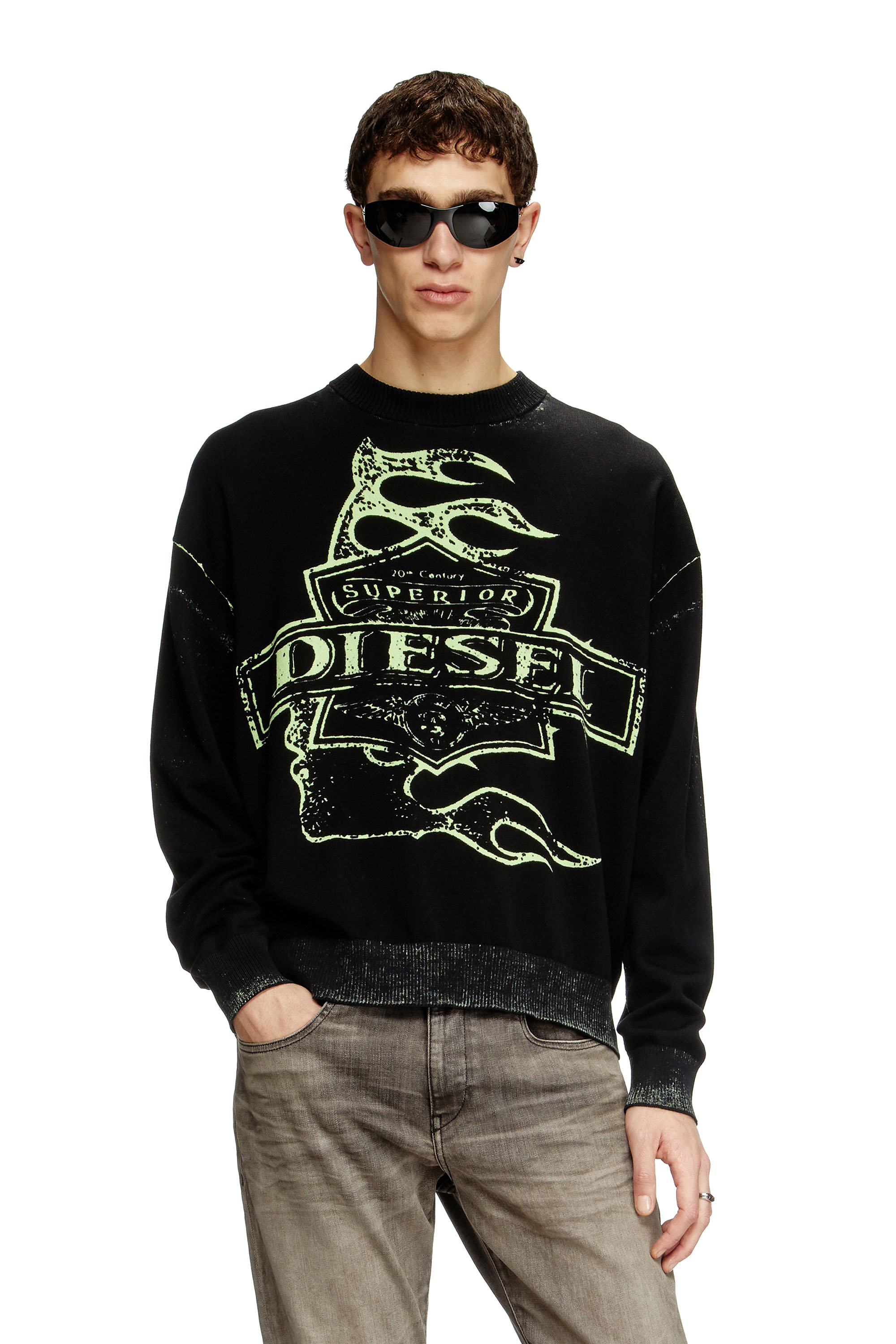 Diesel - K-BELEZ, Male's Reverse-print logo jumper in ブラック - 1