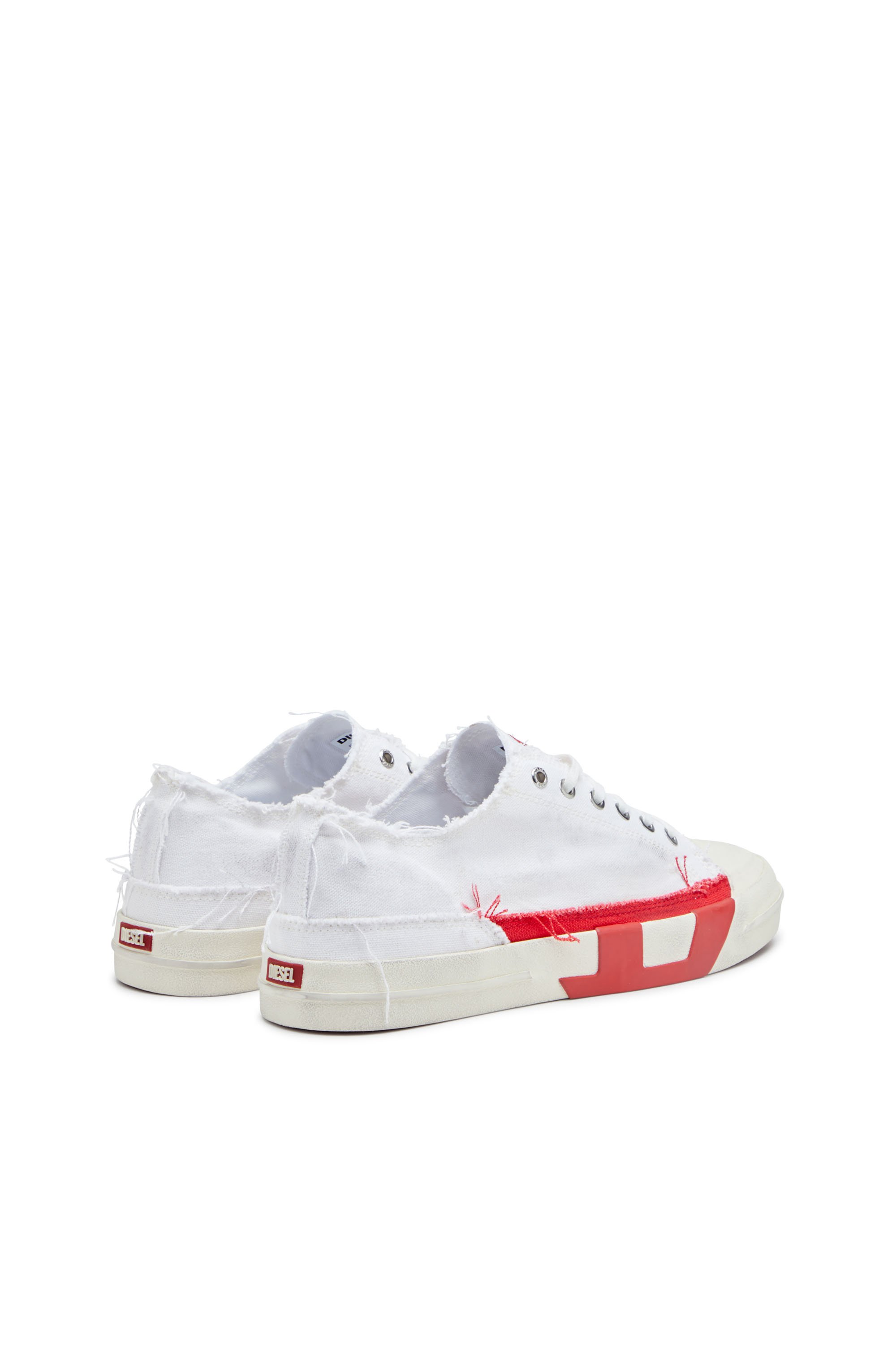 Diesel - S-D-VERSE LOW, Male's S-D-Verse-Dirty-effect canvas sneakers in ホワイト/レッド/ブルー - 3