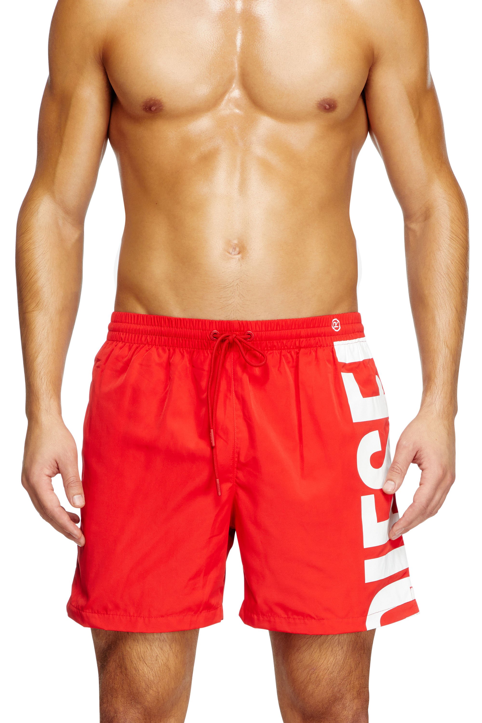 Diesel - RIO-41-D-CORE, Male's Mid-length swim shorts with maxi logo in レッド/ホワイト - 2