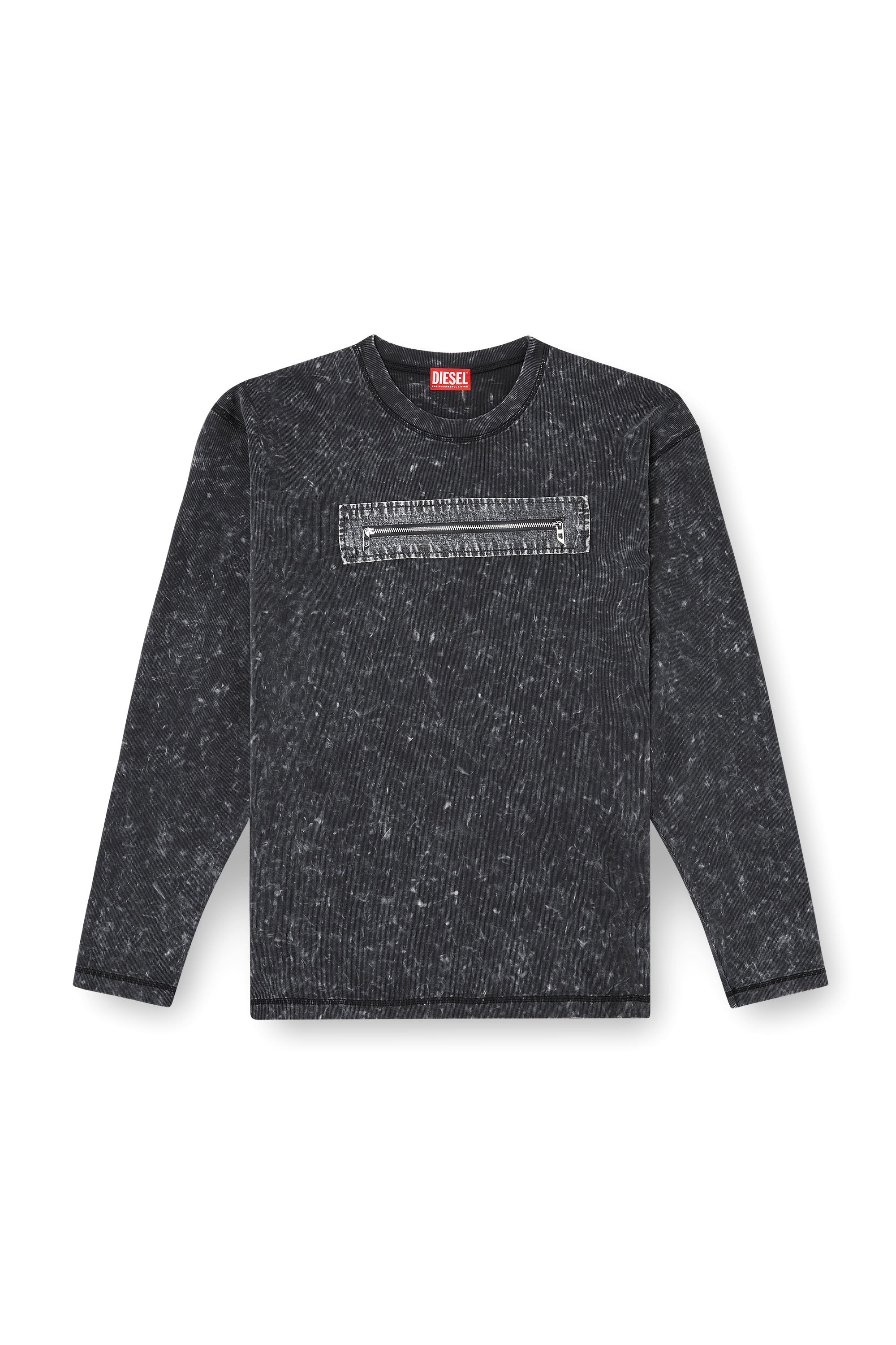 Diesel - T-AUSER, Male's Marble-effect top with zipped cu-outs in ブラック - 3