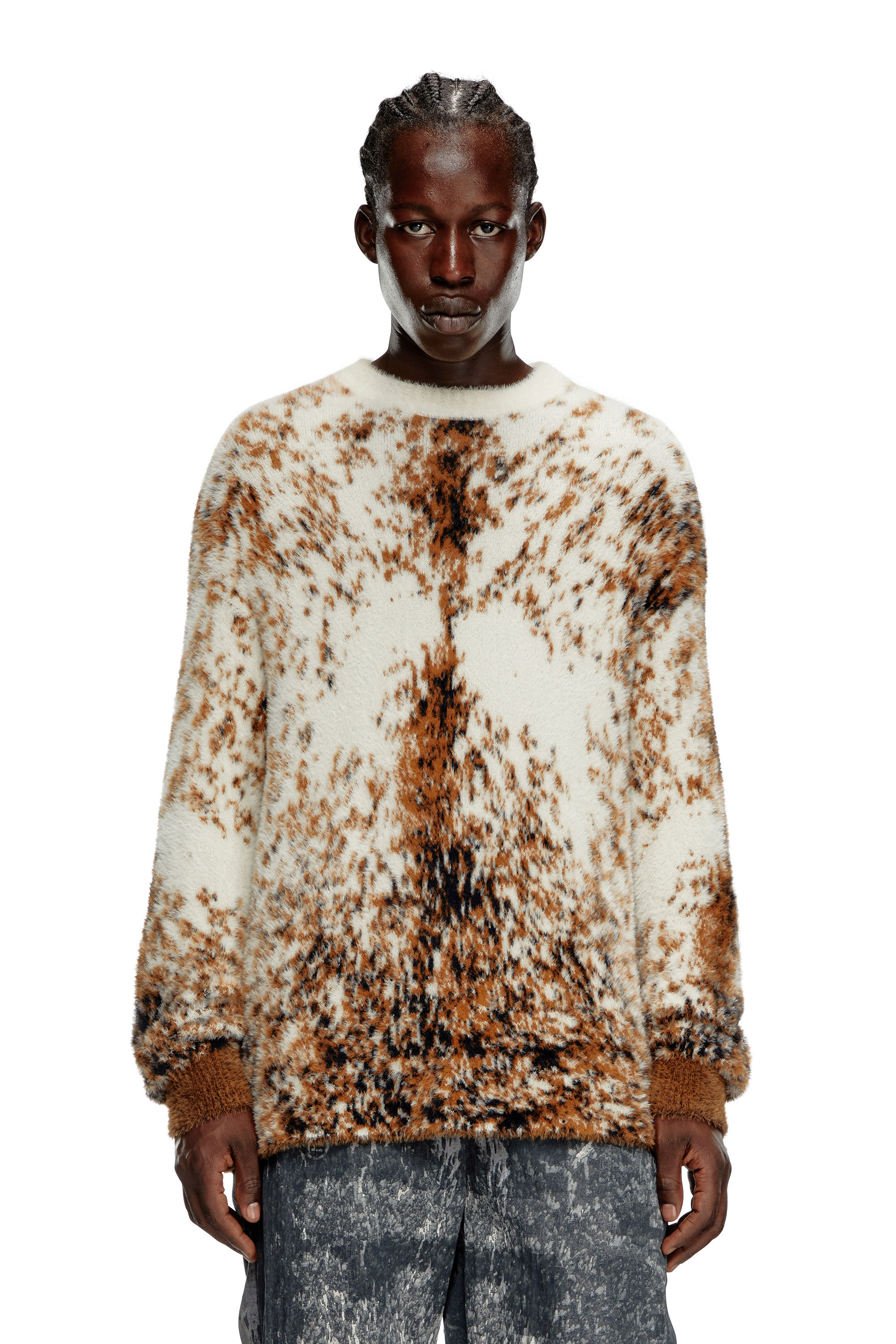 Diesel - K-ITELLO, Male's Fluffy jumper with animalier pattern in Brown - 1