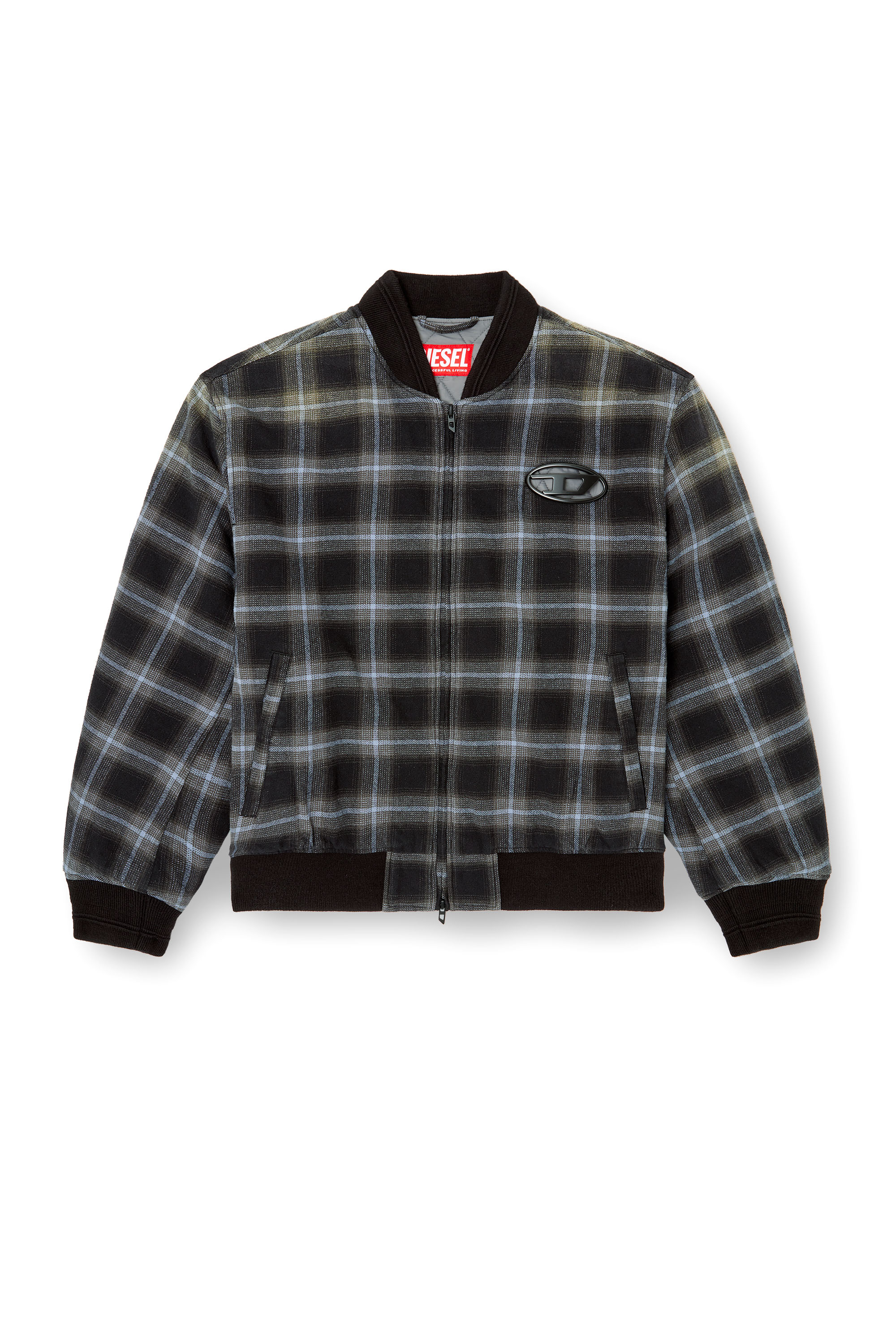 Diesel - J-SAINT, Male's Padded bomber jacket in check flannel in ブラック/ブルー - 3