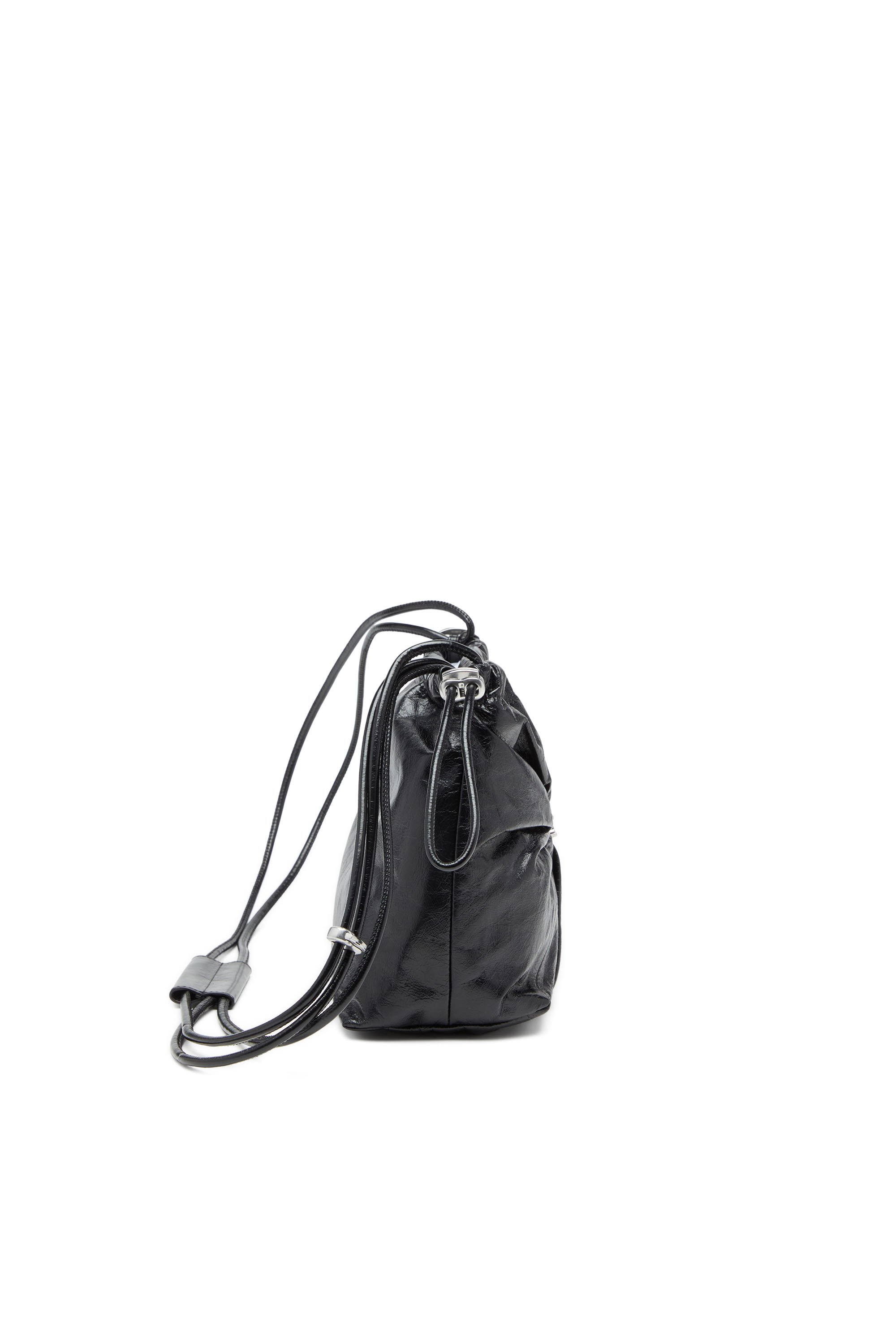 Diesel - SCRUNCH-D BUCKET, Female's Bucket bag in shiny wrinkled leather in ブラック - 3