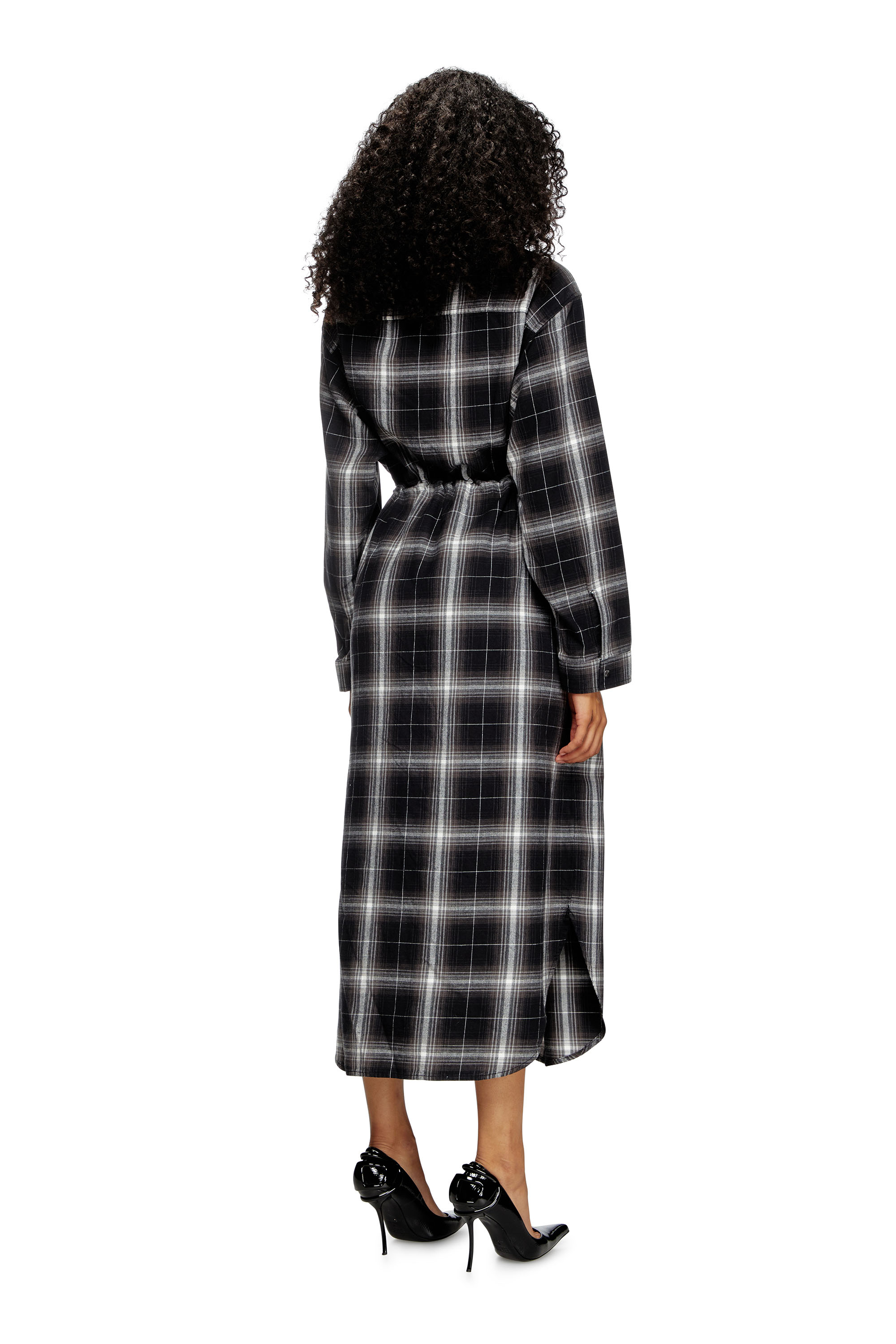 Diesel - D-REAMER, Female's Midi shirt dress in check flannel in ブラック/ホワイト - 3