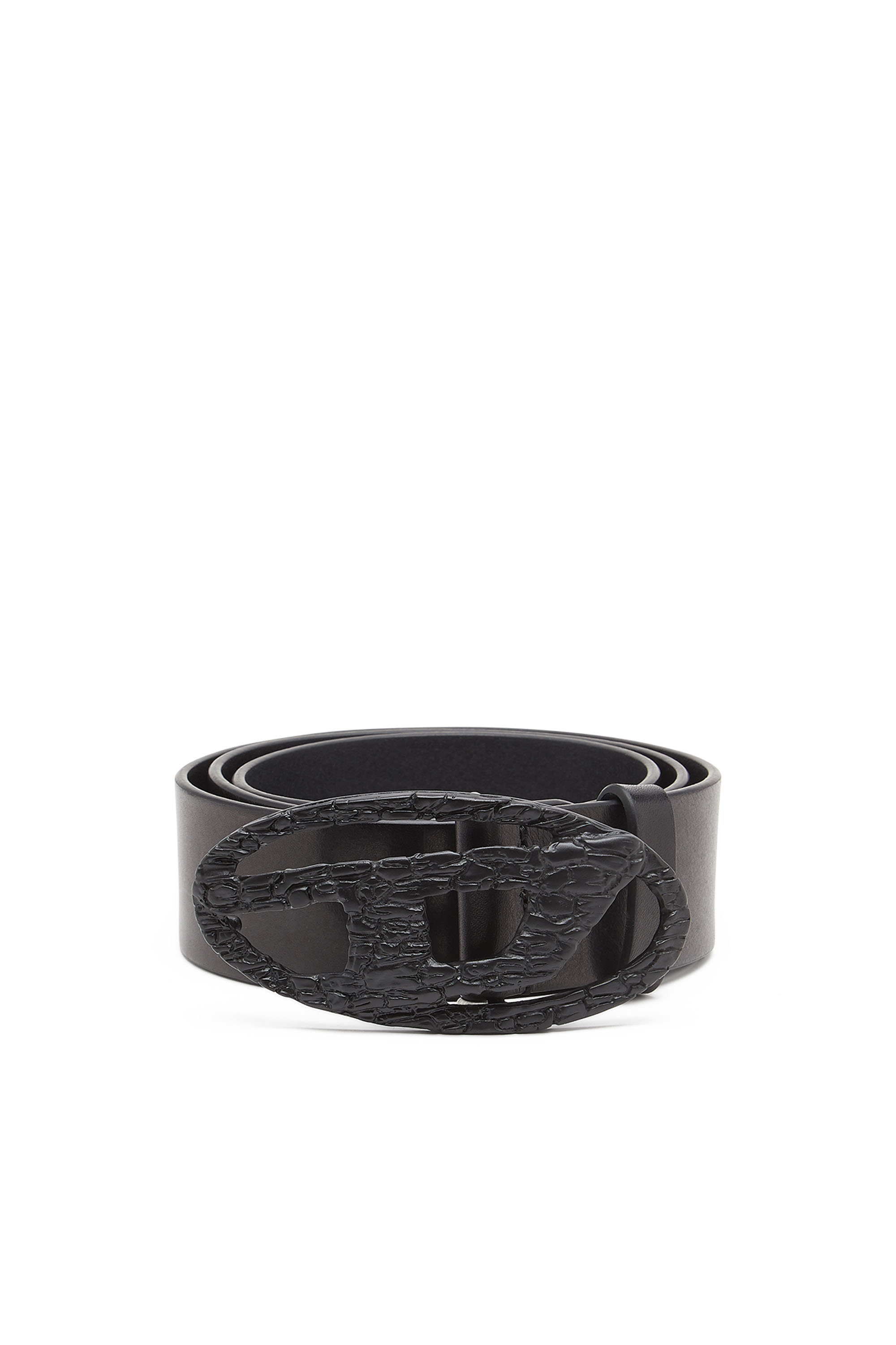 Diesel - B-1DR, Unisex's Smooth leather belt with cracked D buckle in ブラック - 1