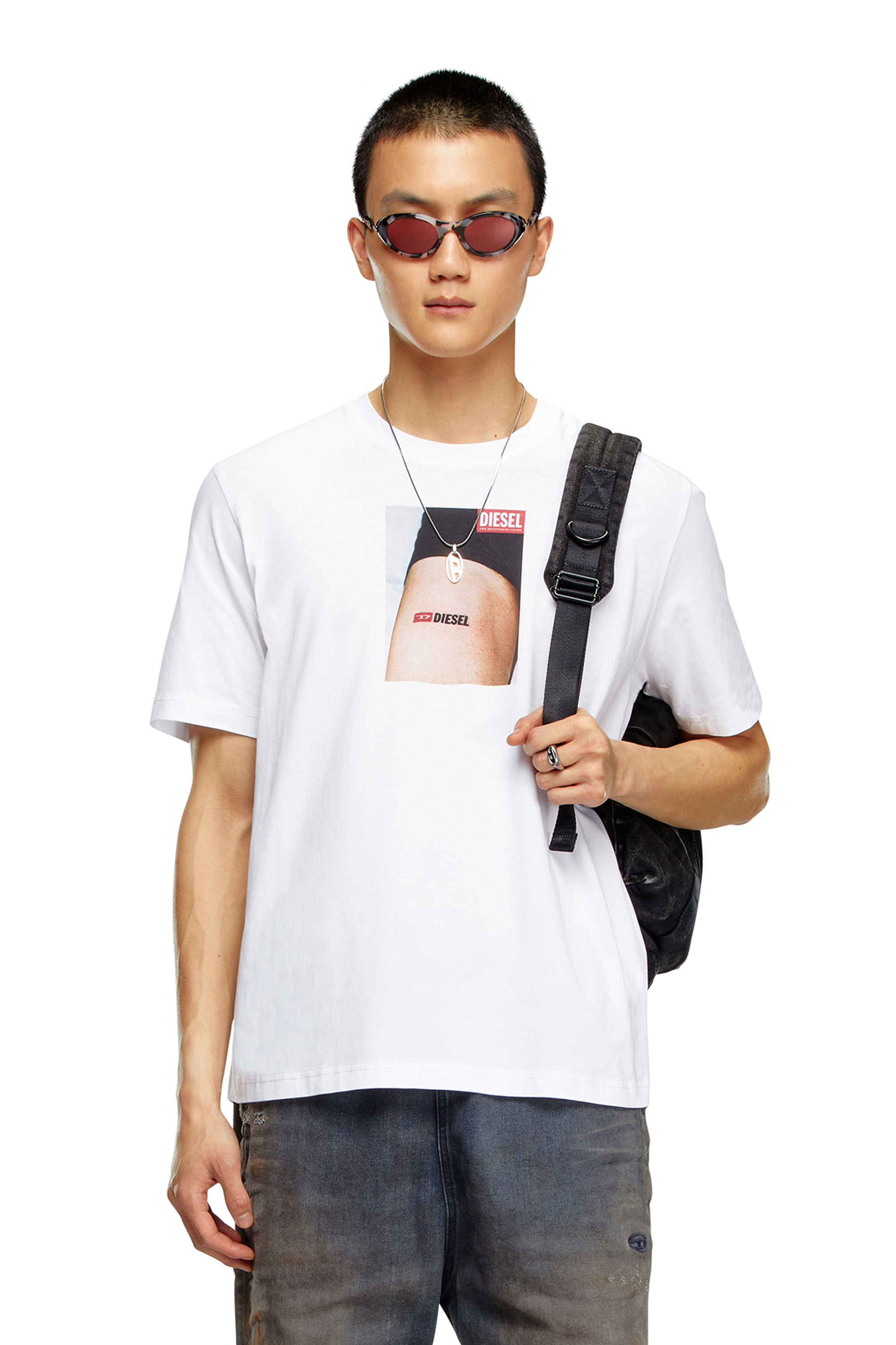 Diesel - T-ADJUST-K19, Male T-shirt with Diesel tattoo print in ホワイト - Image 1
