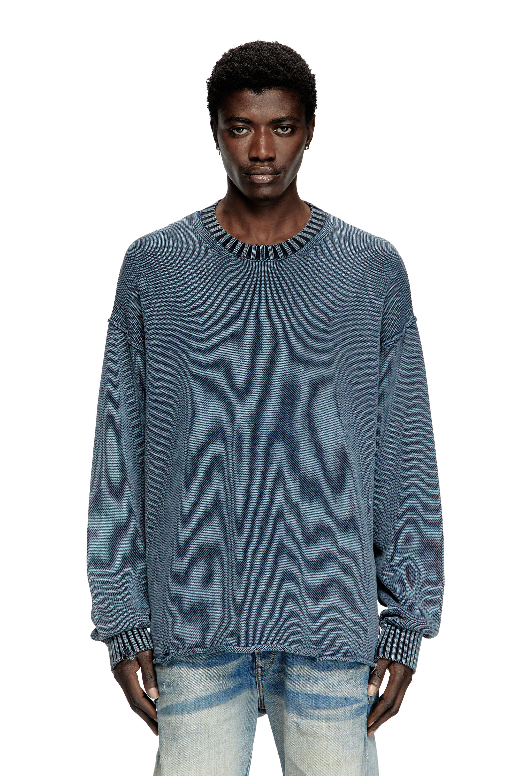 Diesel - K-DELOS-A, Male's Denim-look distressed jumper in null - 1