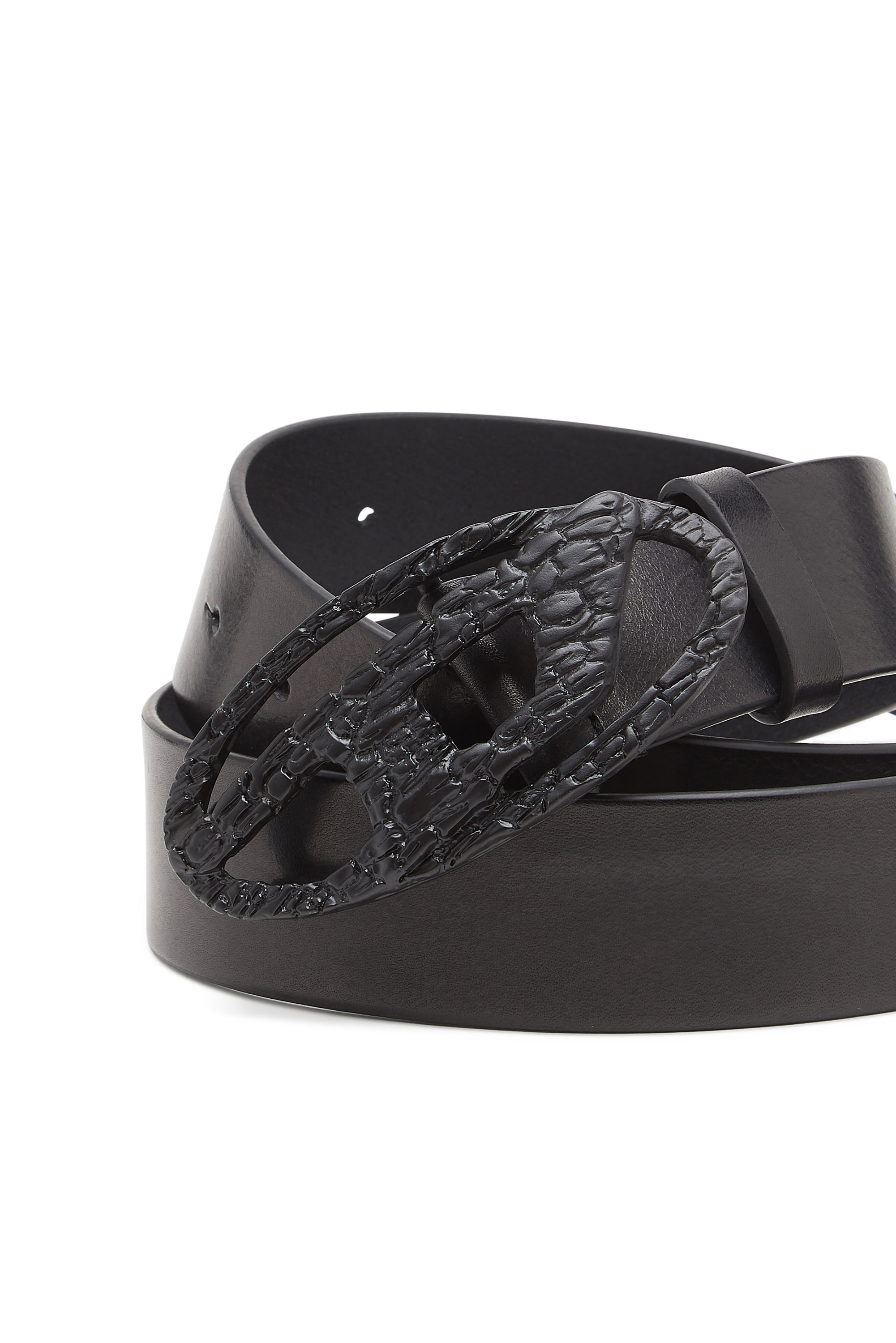 Diesel - B-1DR, Unisex's Smooth leather belt with cracked D buckle in ブラック - 3