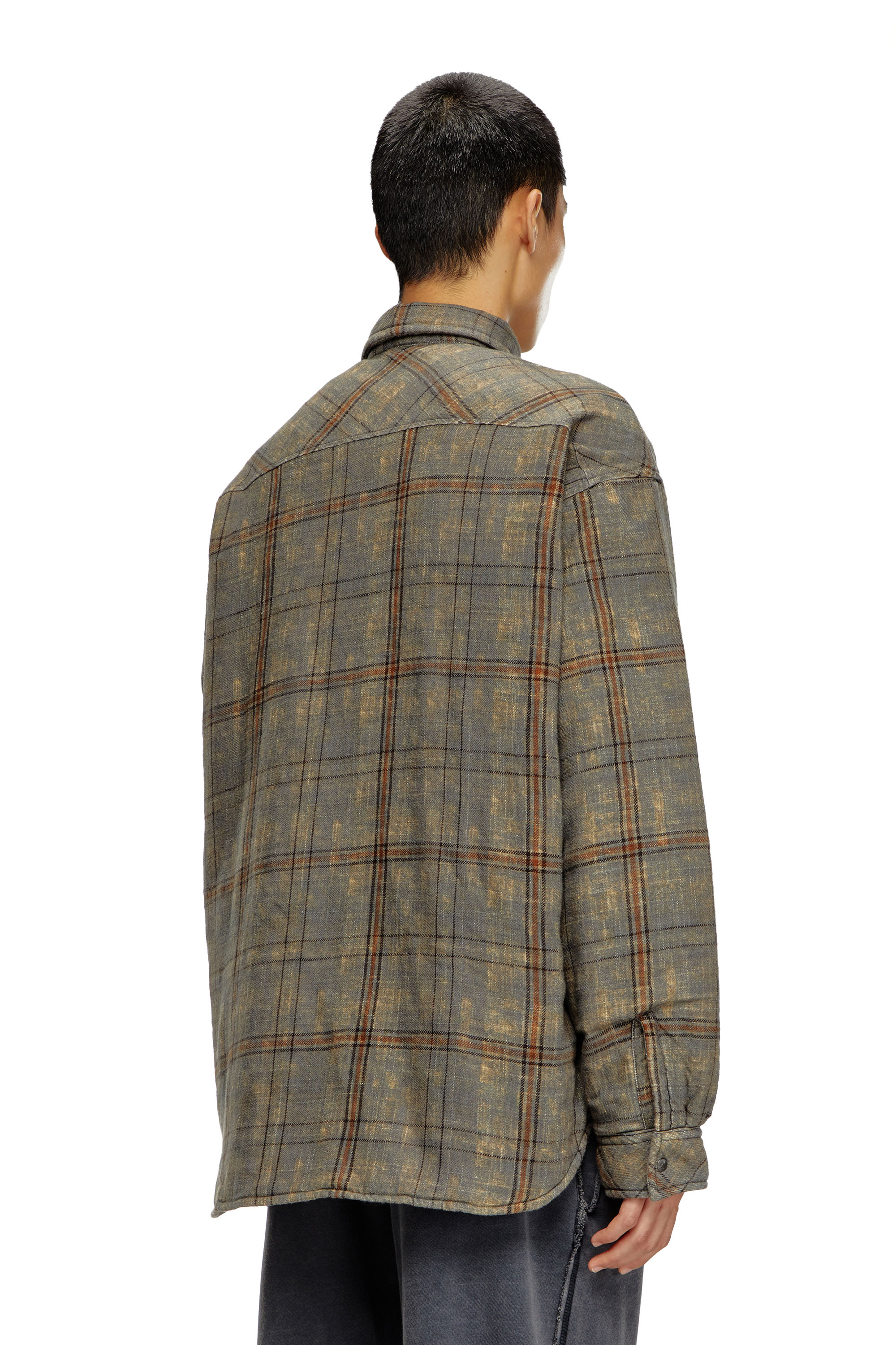 Diesel - S-HAMME, Male's Padded jacket in checked slub cotton in グリーン/ブラウン - 4