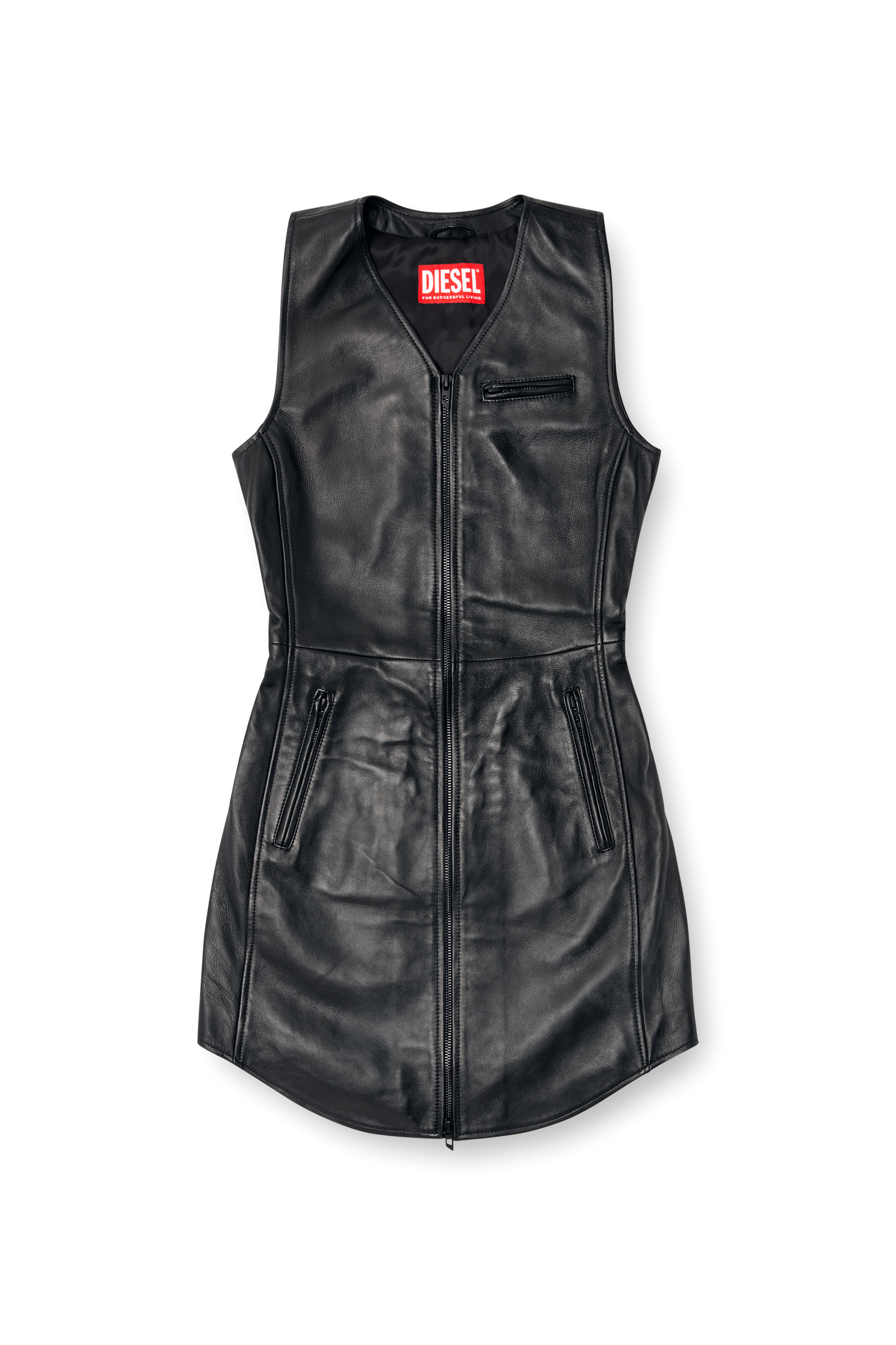 Diesel - L-ILITH, Female's Short zipped leather dress in ブラック - 5