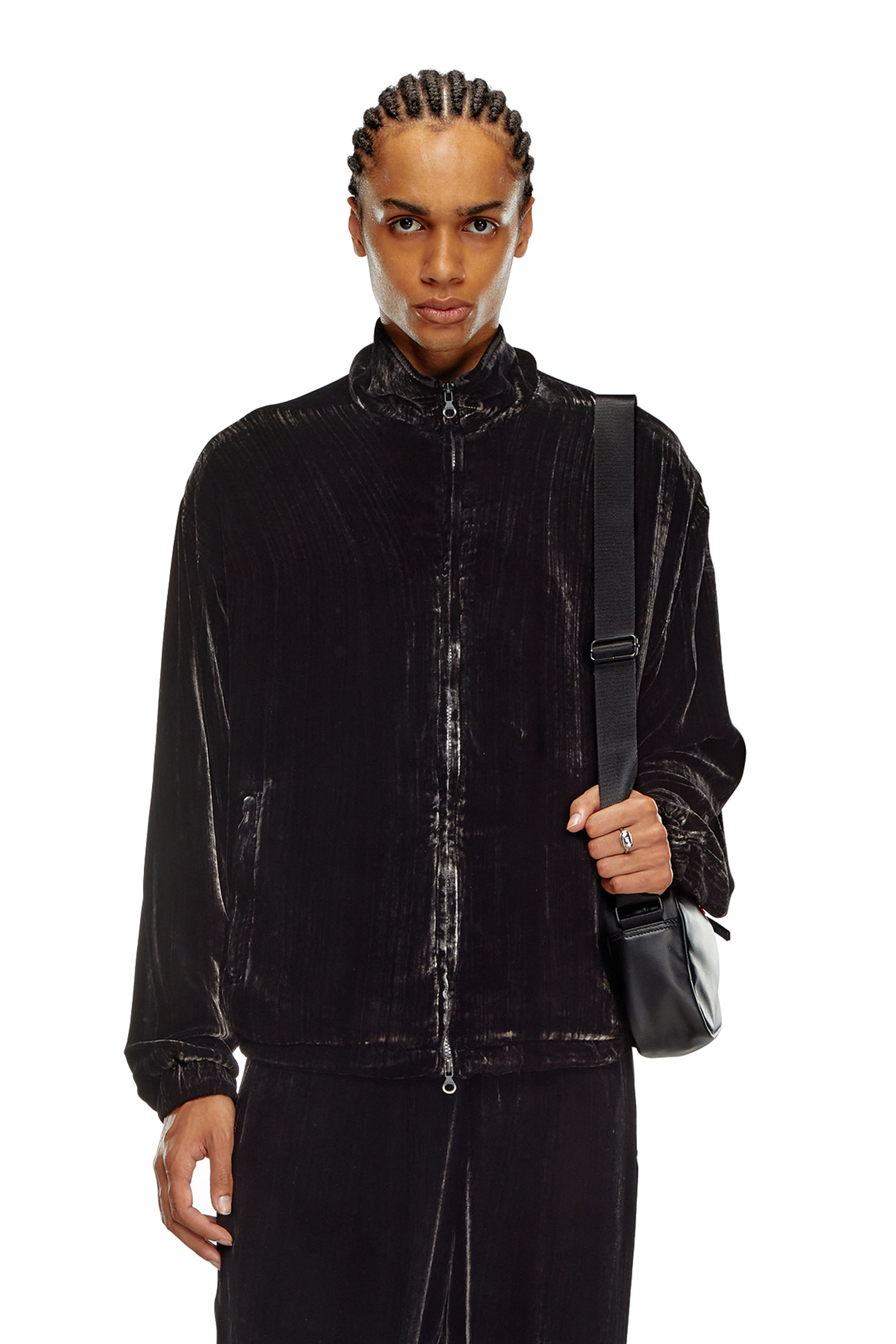 Diesel - J-SALFORD, Male Treated silk-blend velvet jacket in ブラック - Image 1