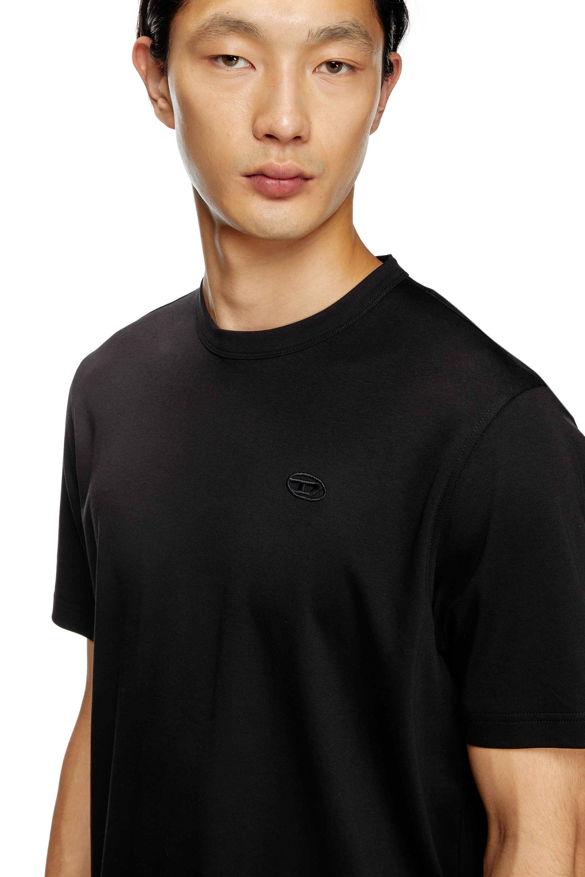 Diesel - T-ADJUST-SLITS-R17, Male's T-shirt with tonal logo embroidery in ブラック - 5