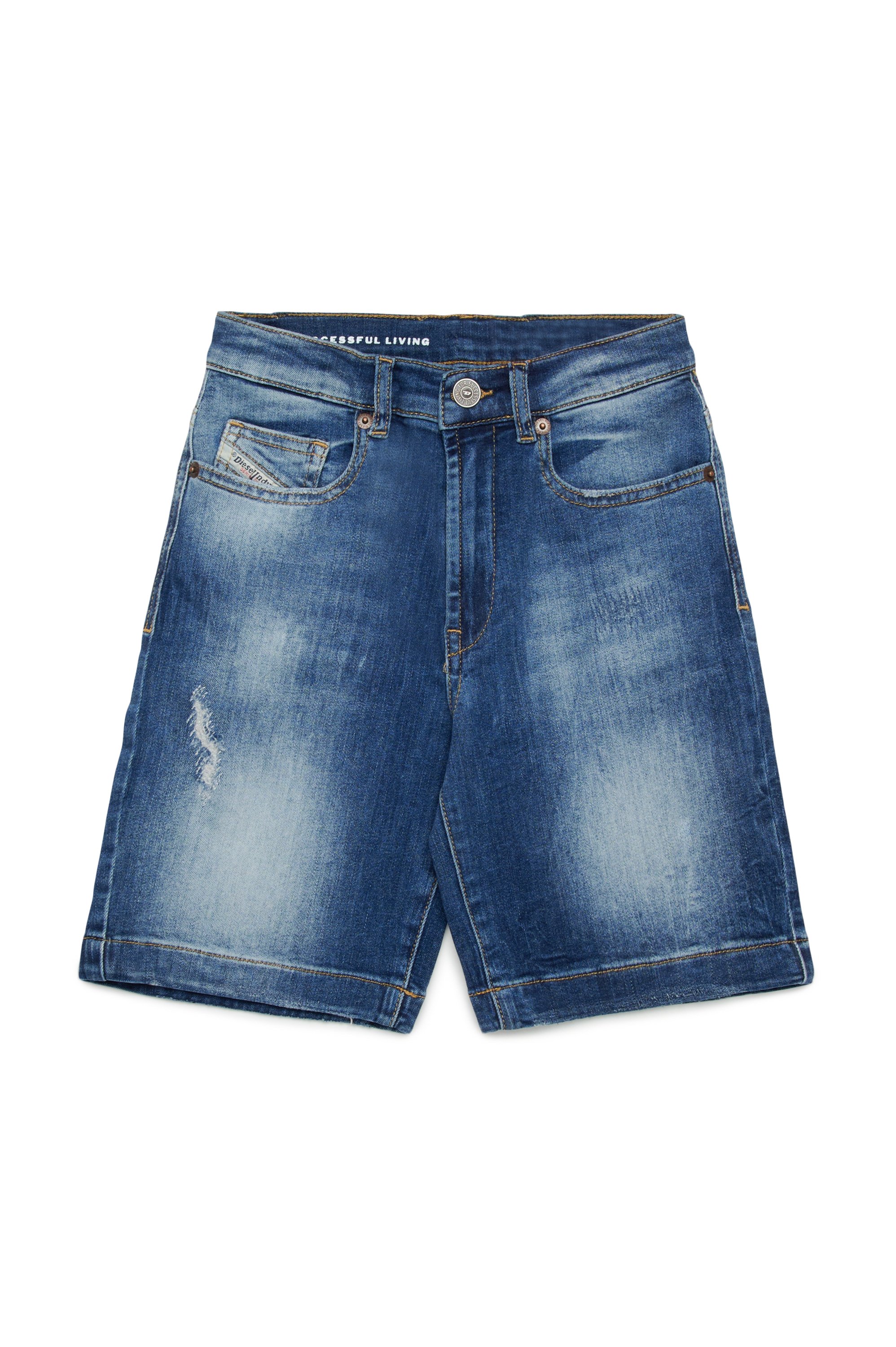 Diesel - D-MACS-SH-J, Male's Bermuda shorts in rip&repair denim in ダークブルー - 1