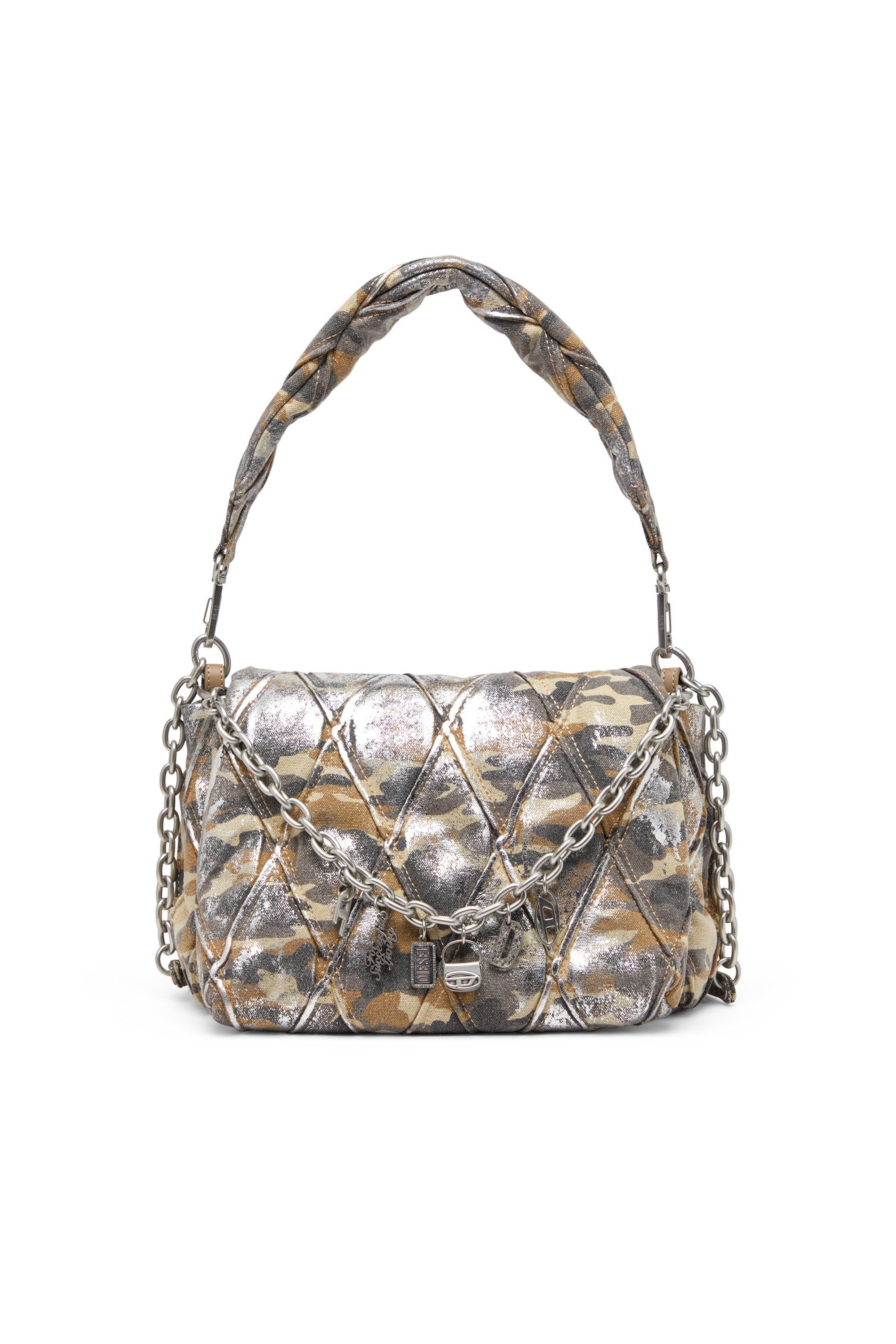 Diesel - CHARM-D SHOULDER M, Female's Charm-D M-Shoulder bag in metallic camo canvas in マルチカラー/ブラウン - 1