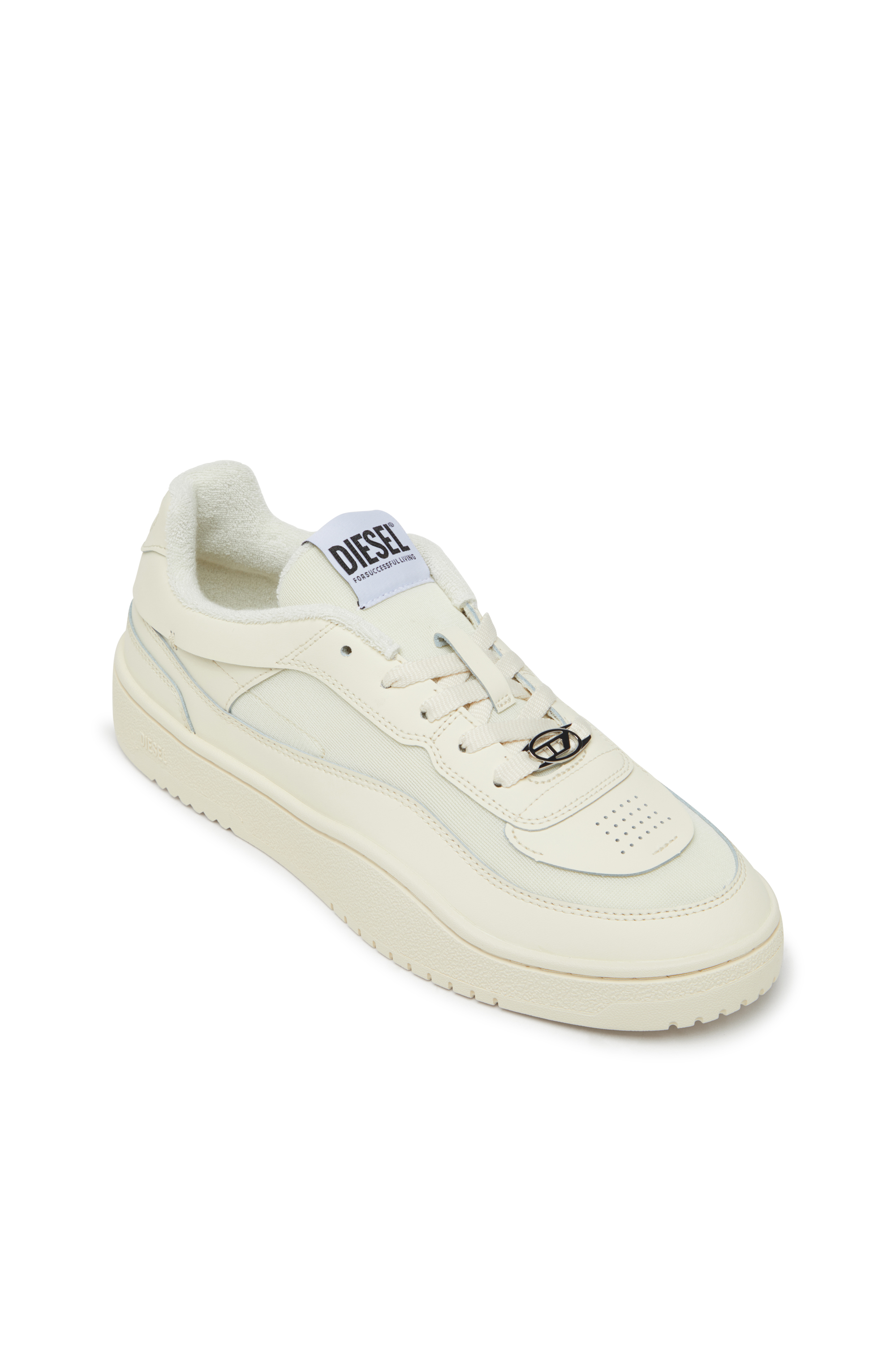 Diesel - S-OVAL SKATE LOW, Male's Fabric-panelled leather sneakers in ベージュ - 6