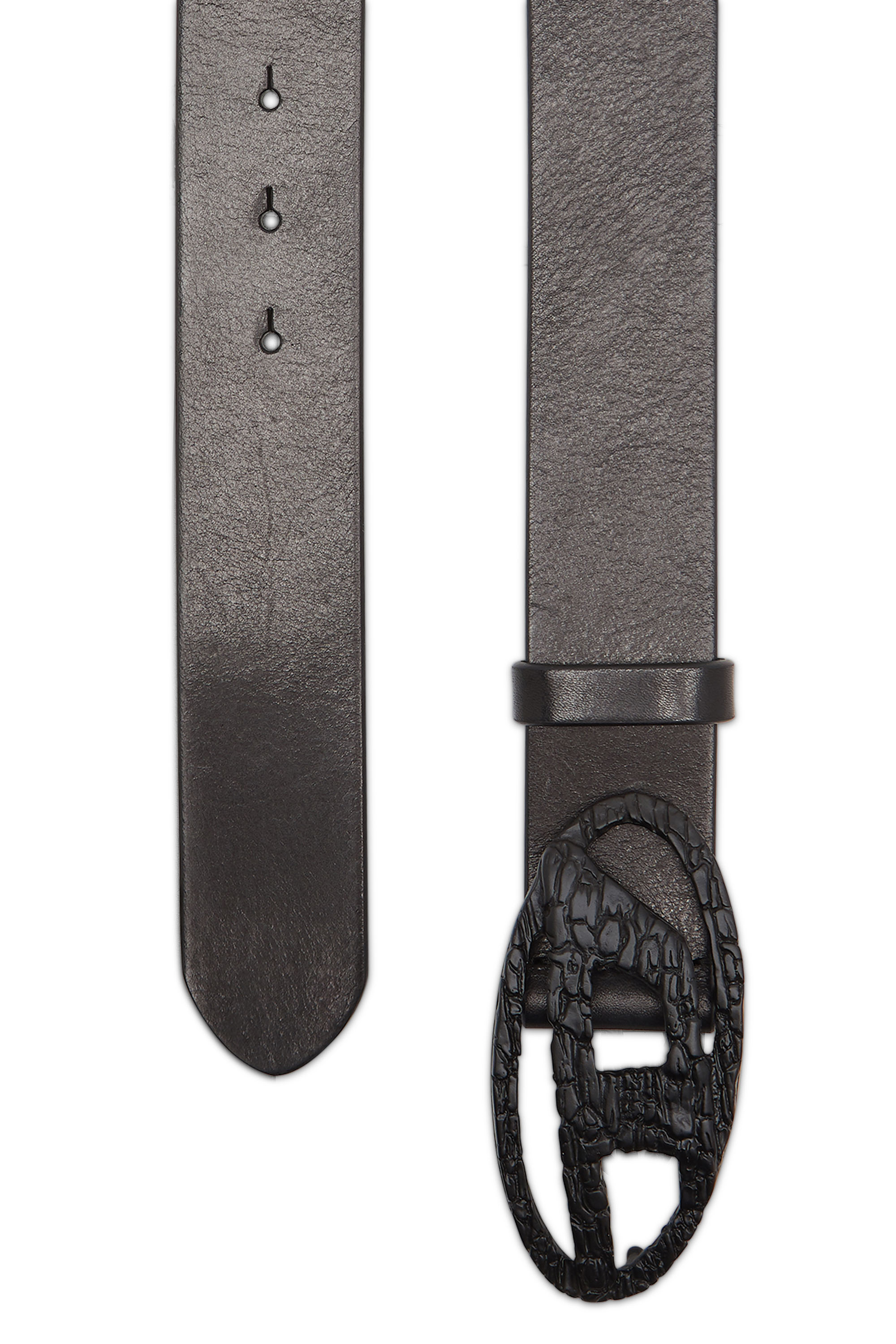 Diesel - B-1DR, Unisex's Smooth leather belt with cracked D buckle in ブラック - 2