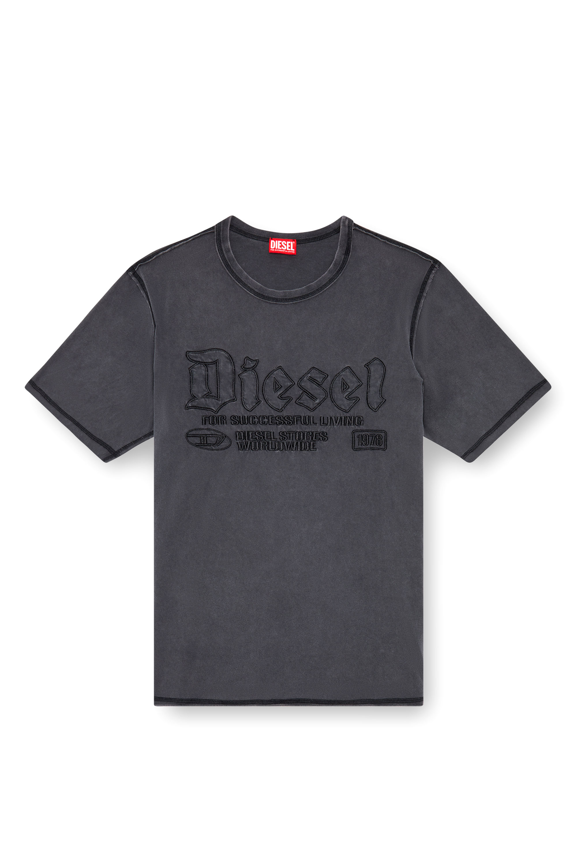 Diesel - T-RAWJUST, Male Faded T-shirt with tonal embroidery in ブラック - Image 3