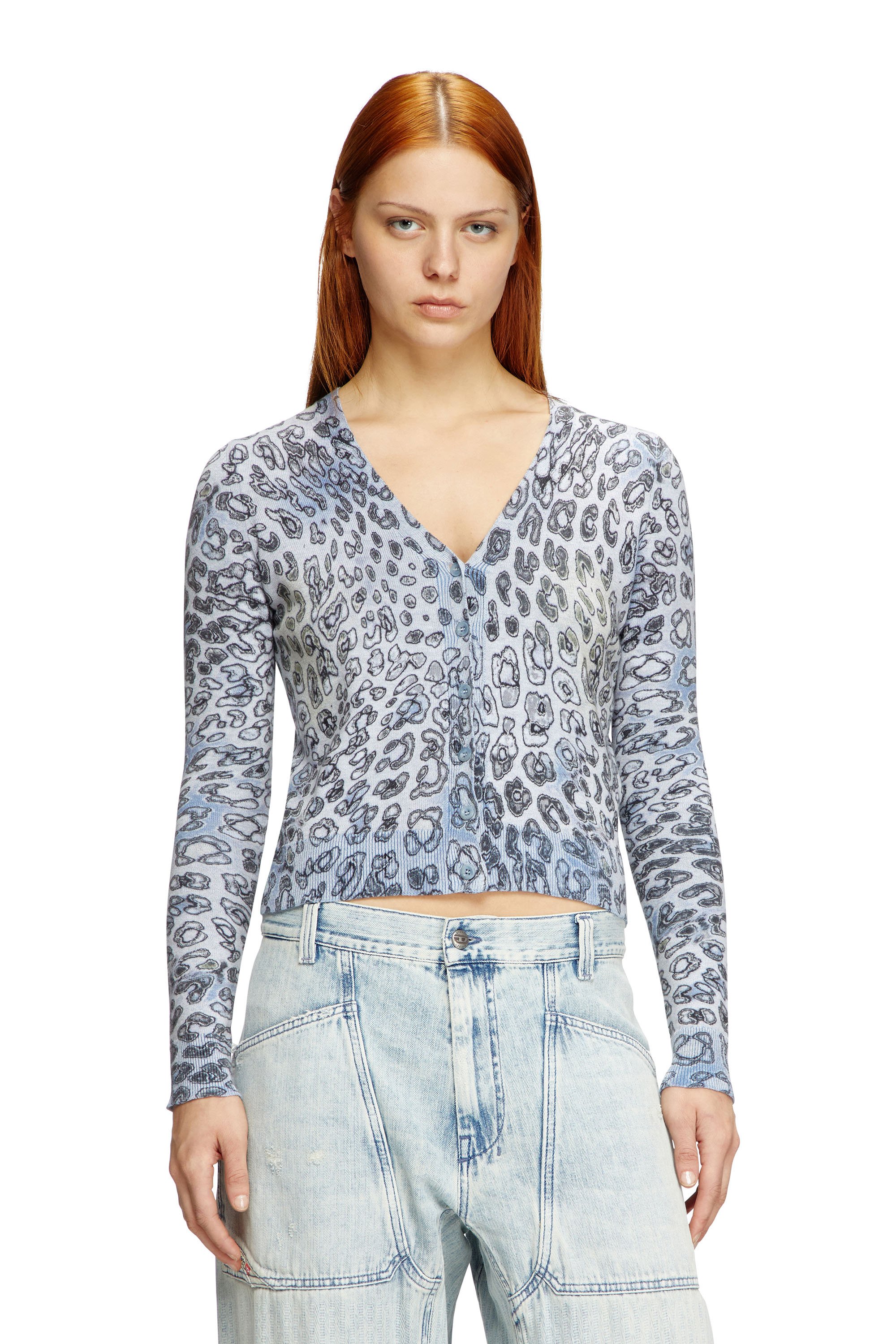 Diesel - M-ALIMA-LEO, Female's Cardigan with leopard print in ブルー - 1