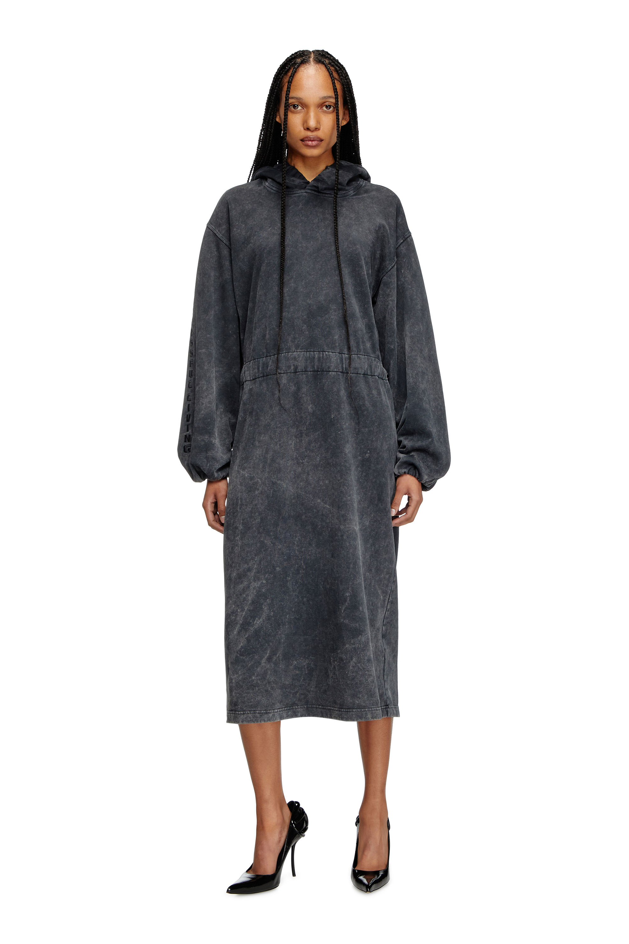 Diesel - D-QUIND, Female's Balloon-shaped hooded midi dress in ダークグレー - 1