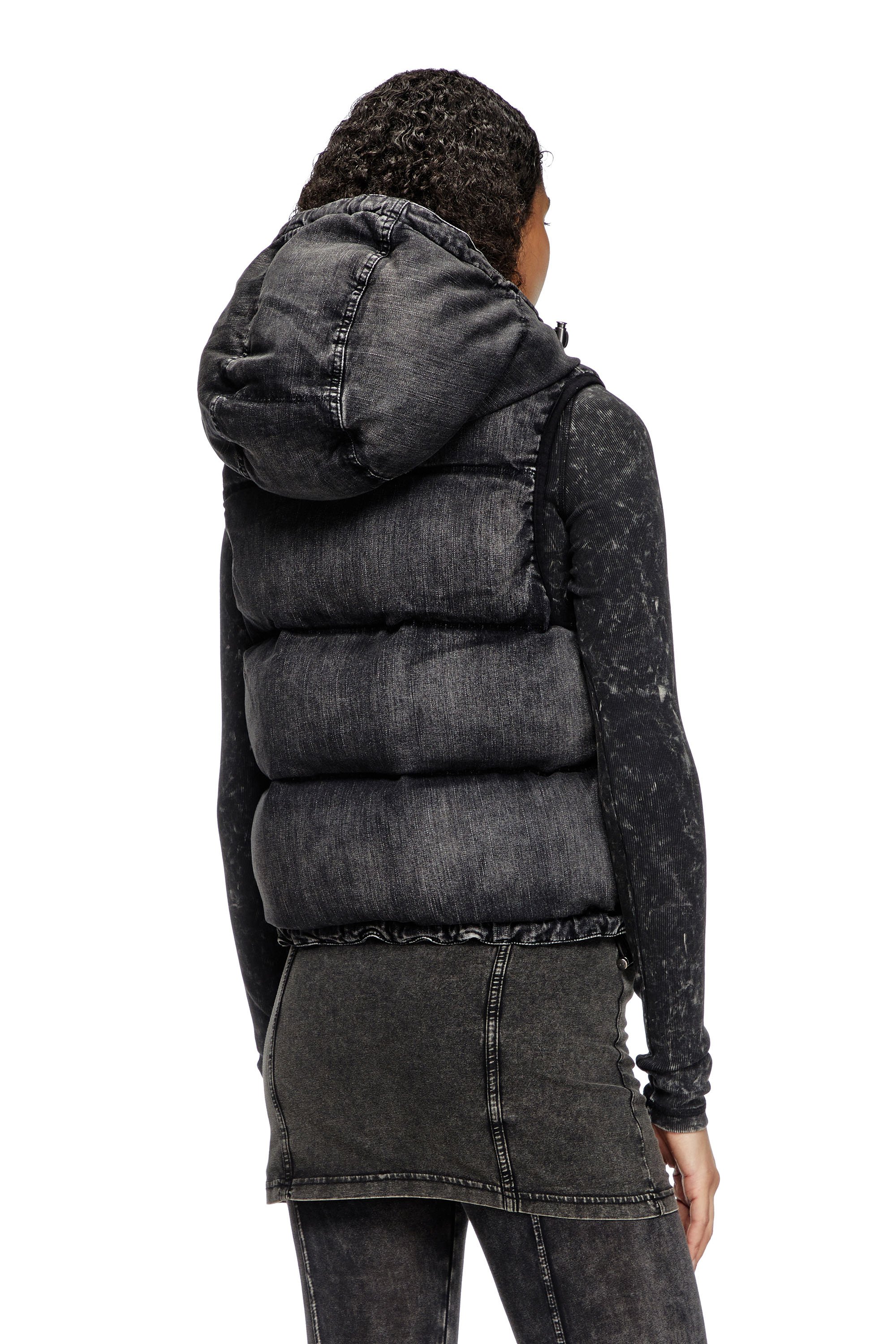 Diesel - W-HOPPER, Female's Hooded puffer vest in faded denim in ブラック - 4