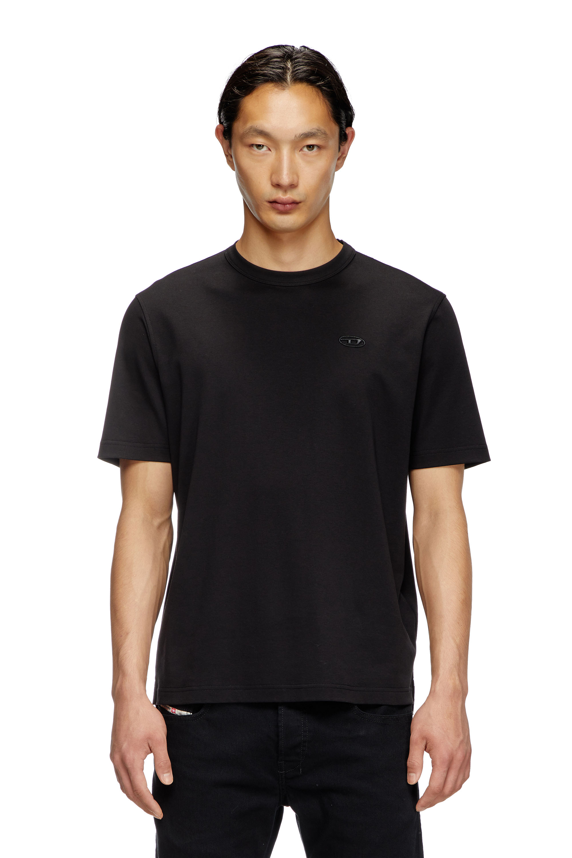 Diesel - T-ADJUST-SLITS-R17, Male's T-shirt with tonal logo embroidery in ブラック - 1