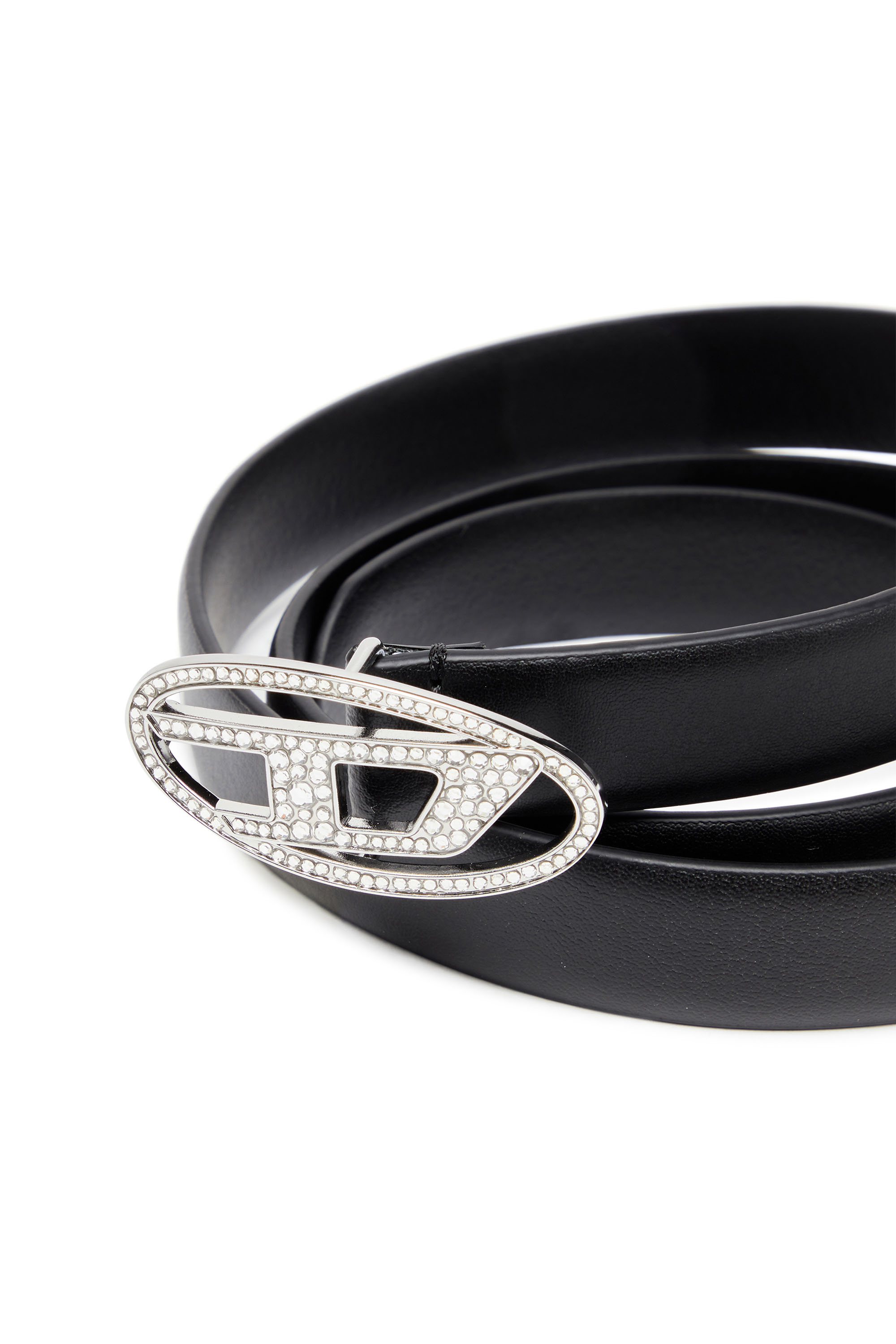 Diesel - B-1DR STRASS 20, Female's Slim leather belt with crystal buckle in ブラック - 3