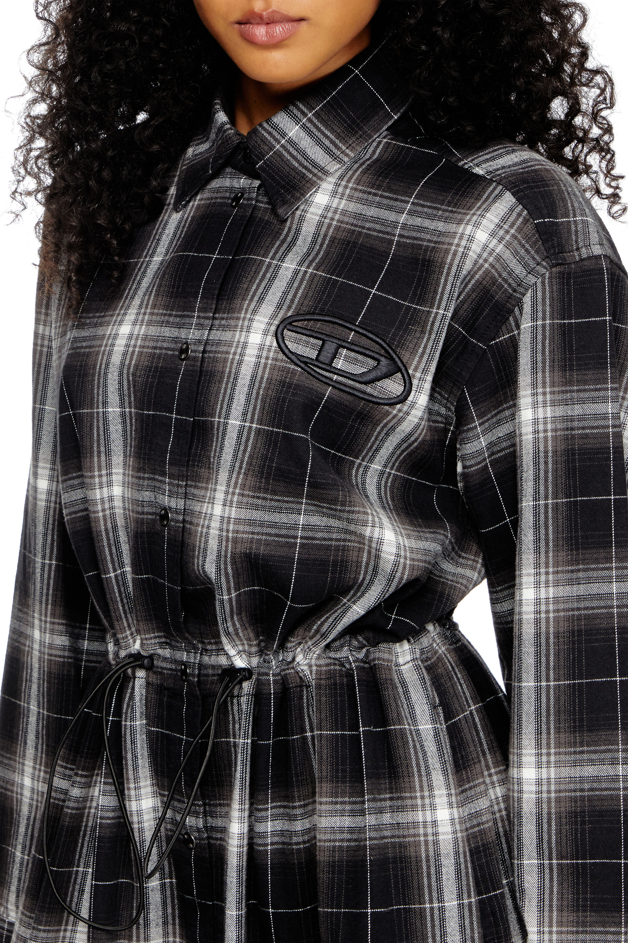 Diesel - D-REAMER, Female's Midi shirt dress in check flannel in ブラック/ホワイト - 4