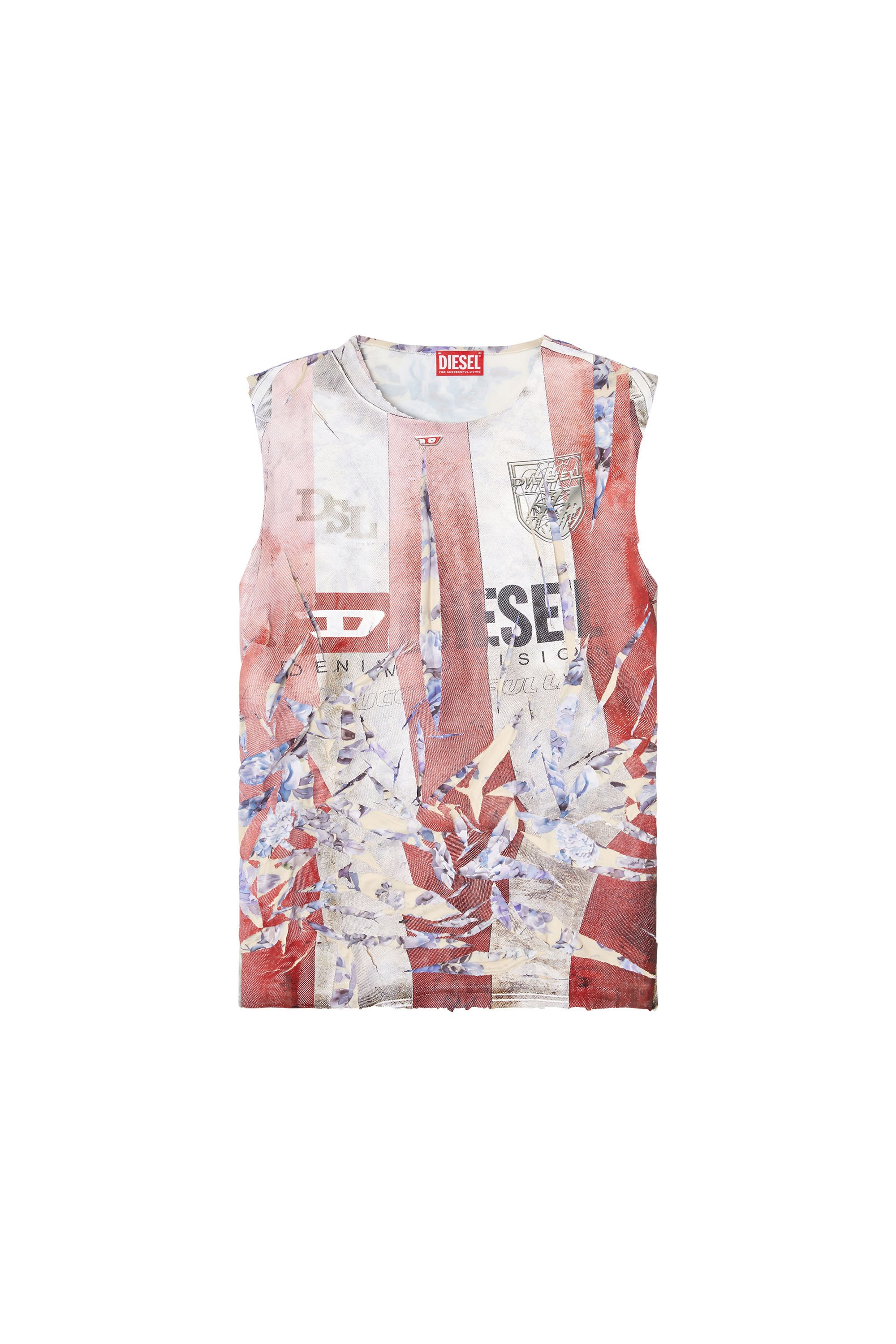 Diesel - T-PER-STRIPE, Unisex's Floral tank top with cracked logo print in レッド/ホワイト - 6