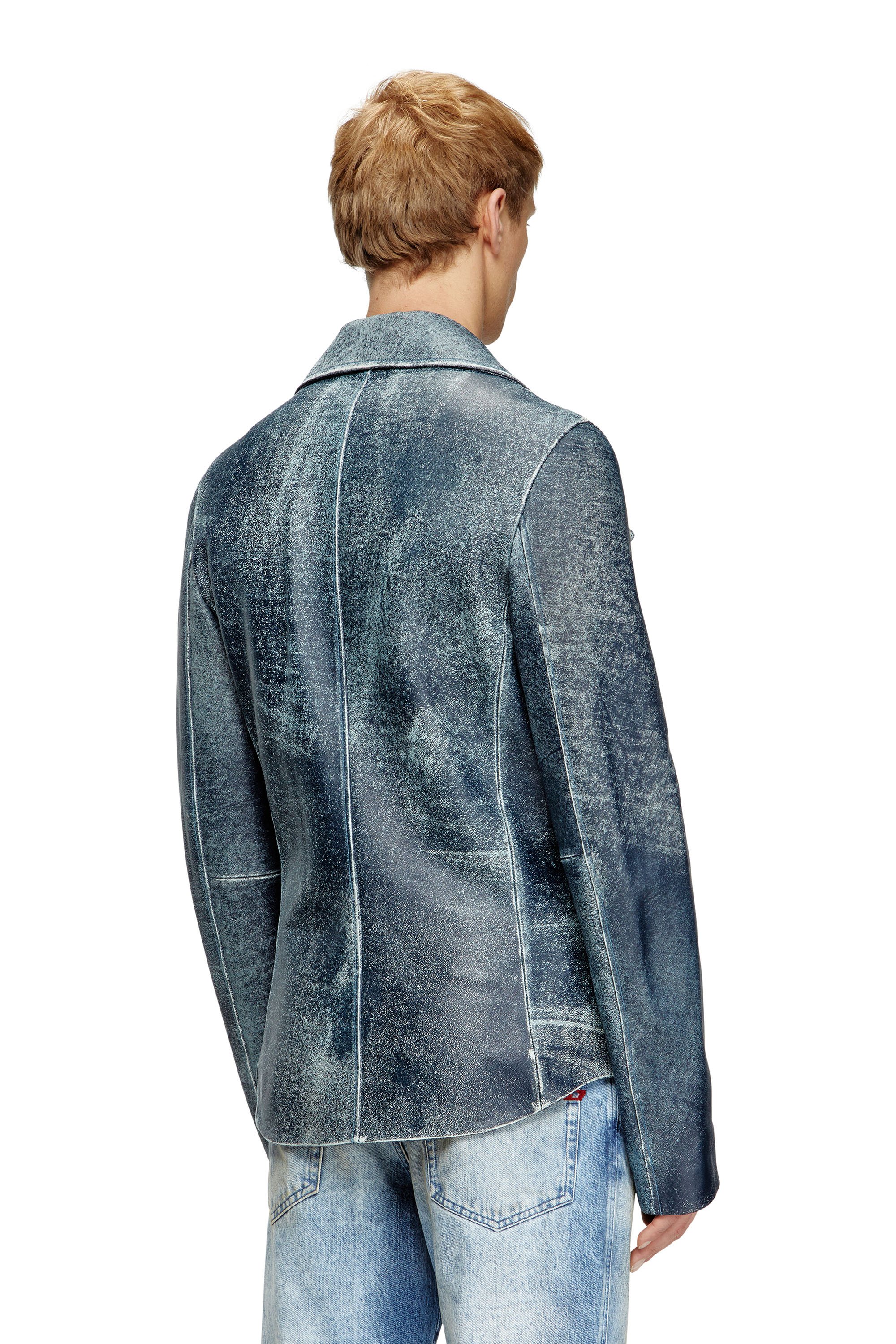 Diesel - L-WERNER, Male's Jacket in denim-treated leather in ダークブルー - 4