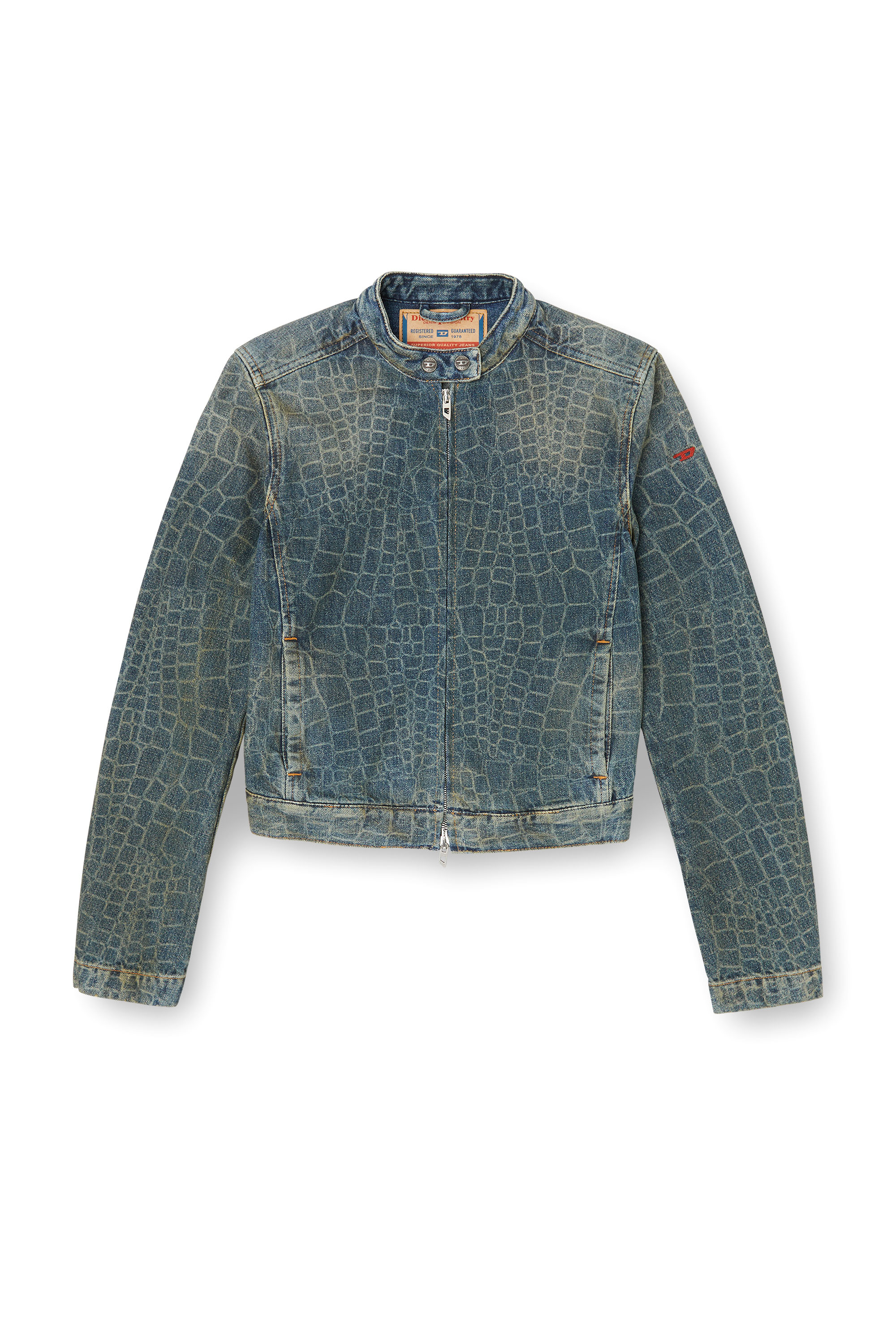 Diesel - CL-DE-MORNIN-SNAKE, Female's Moto jacket in snake-print denim in ダークブルー - 3