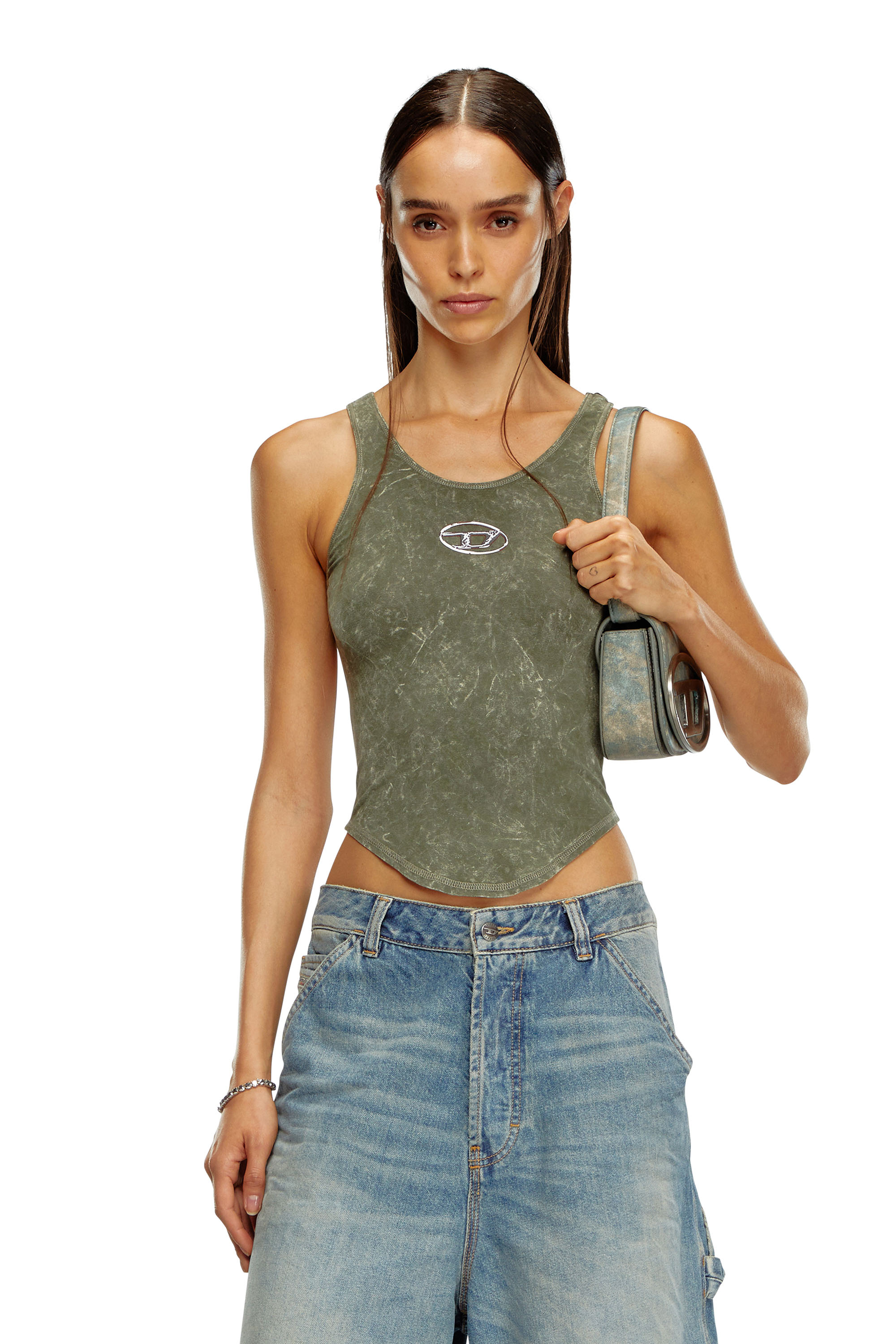 Diesel - T-AVENA-P1, Female Open-back top with marbled effect in グリーン - Image 1