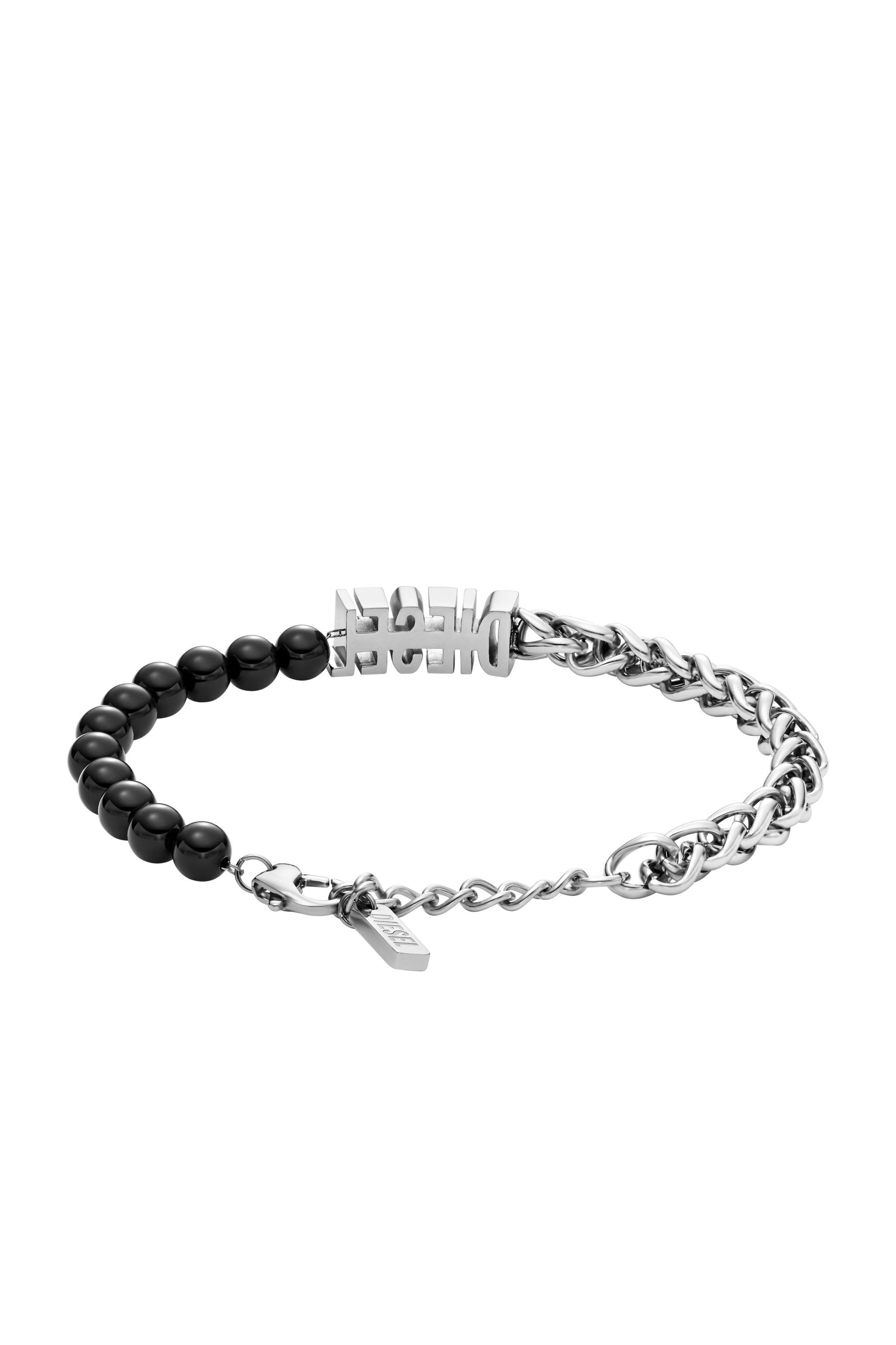 Diesel - DX1541040 JEWEL, Unisex's Black Agate Beaded Chain Bracelet in シルバー/ブラック - 2