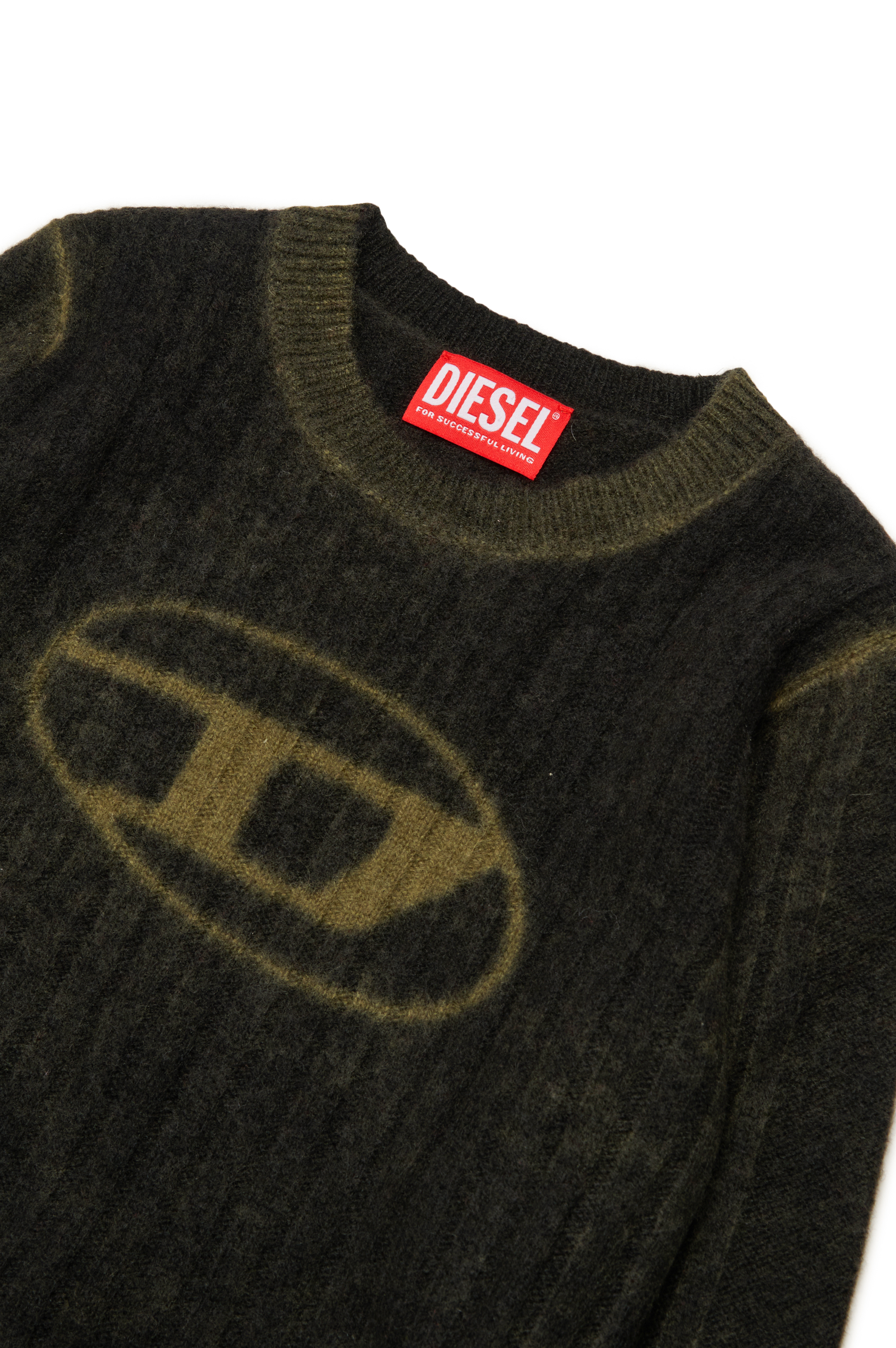 Diesel - KANDELEROD, Male's Treated jumper with Oval D logo in ダークグリーン - 3