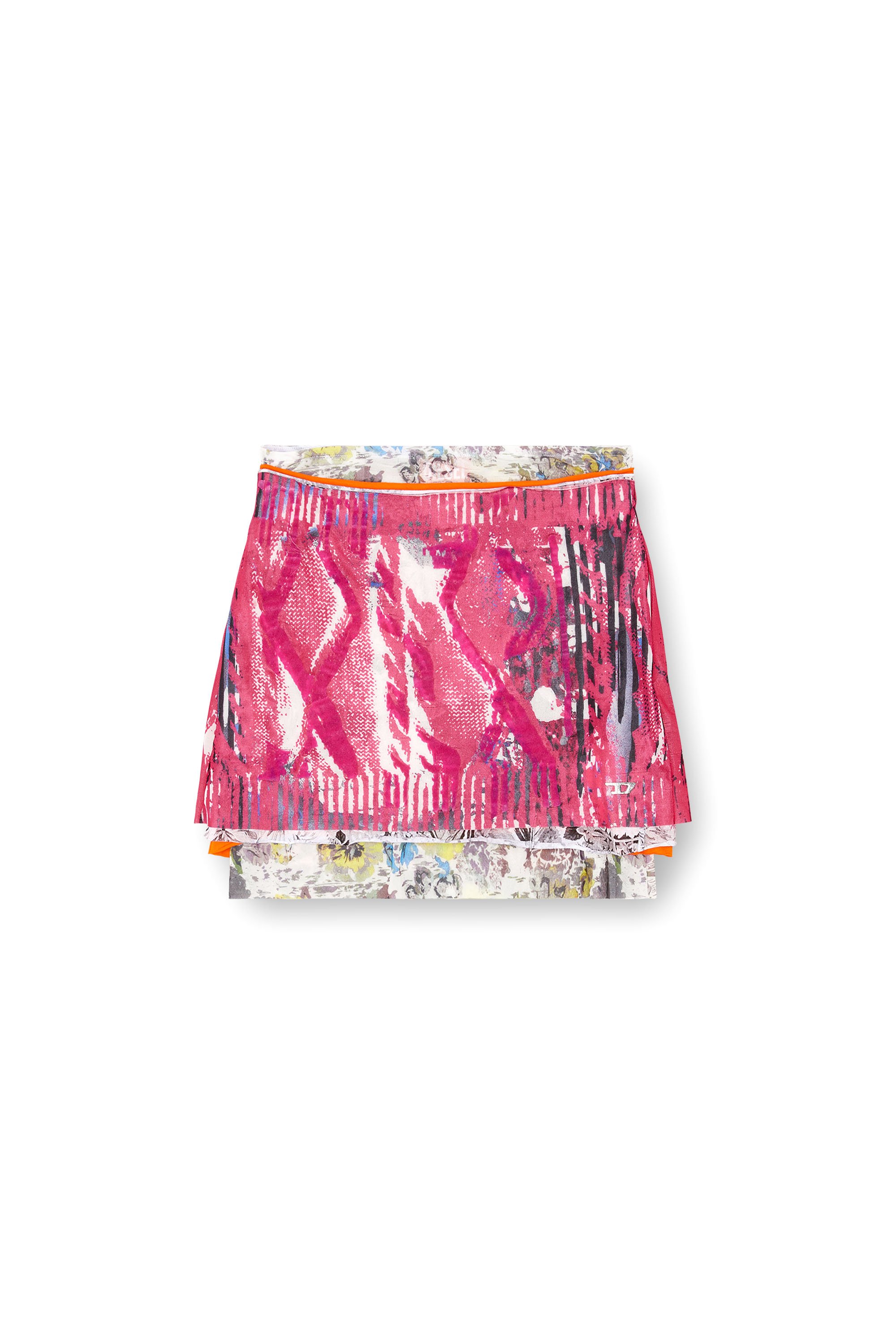 Diesel - O-PEONY, Female's Layered miniskirt with Peony pop print in ピンク / ホワイト - 6