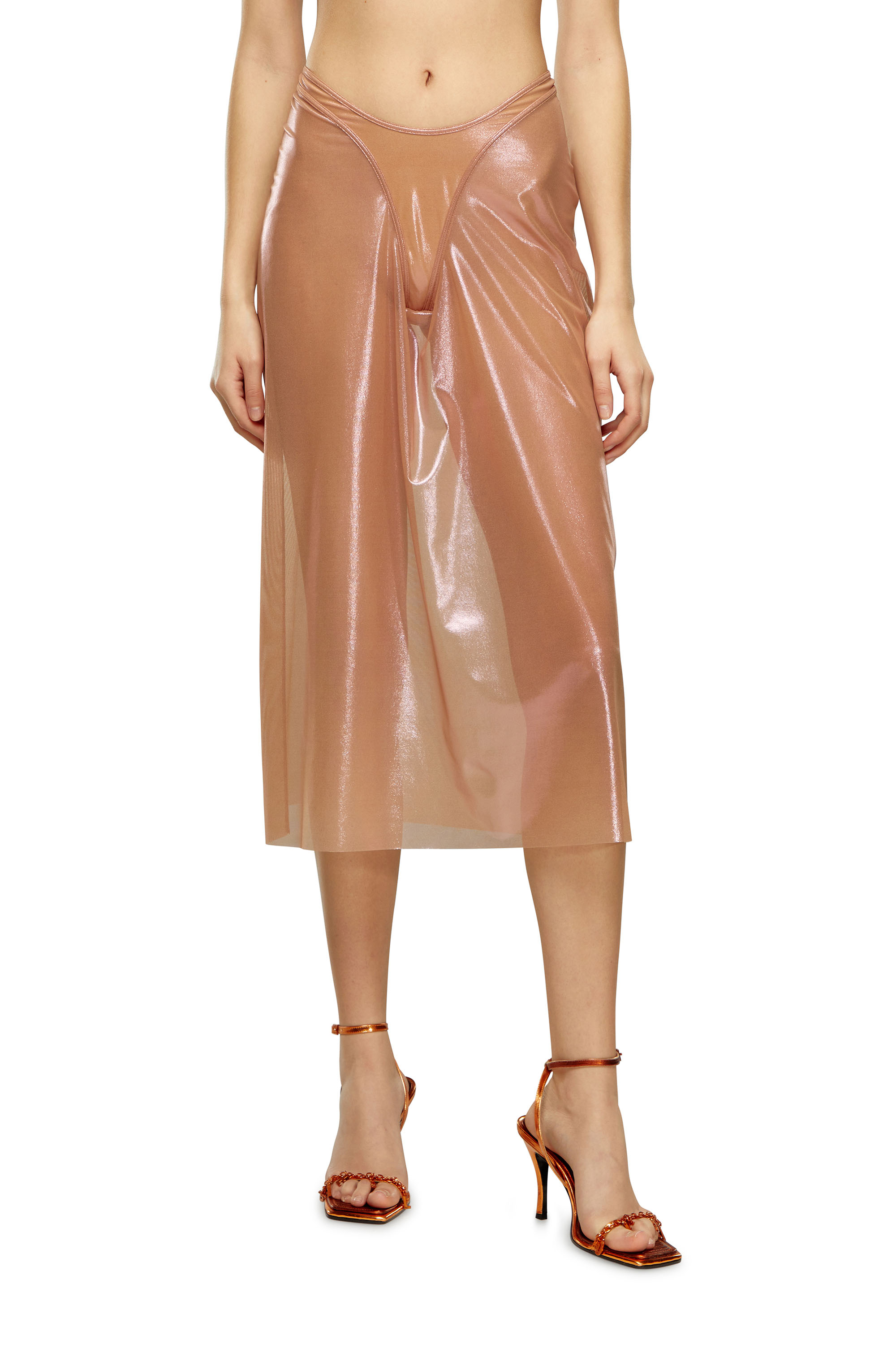 Diesel - O-MONI, Female's Sheer midi skirt in shiny coated tulle in フェースパウダー - 1