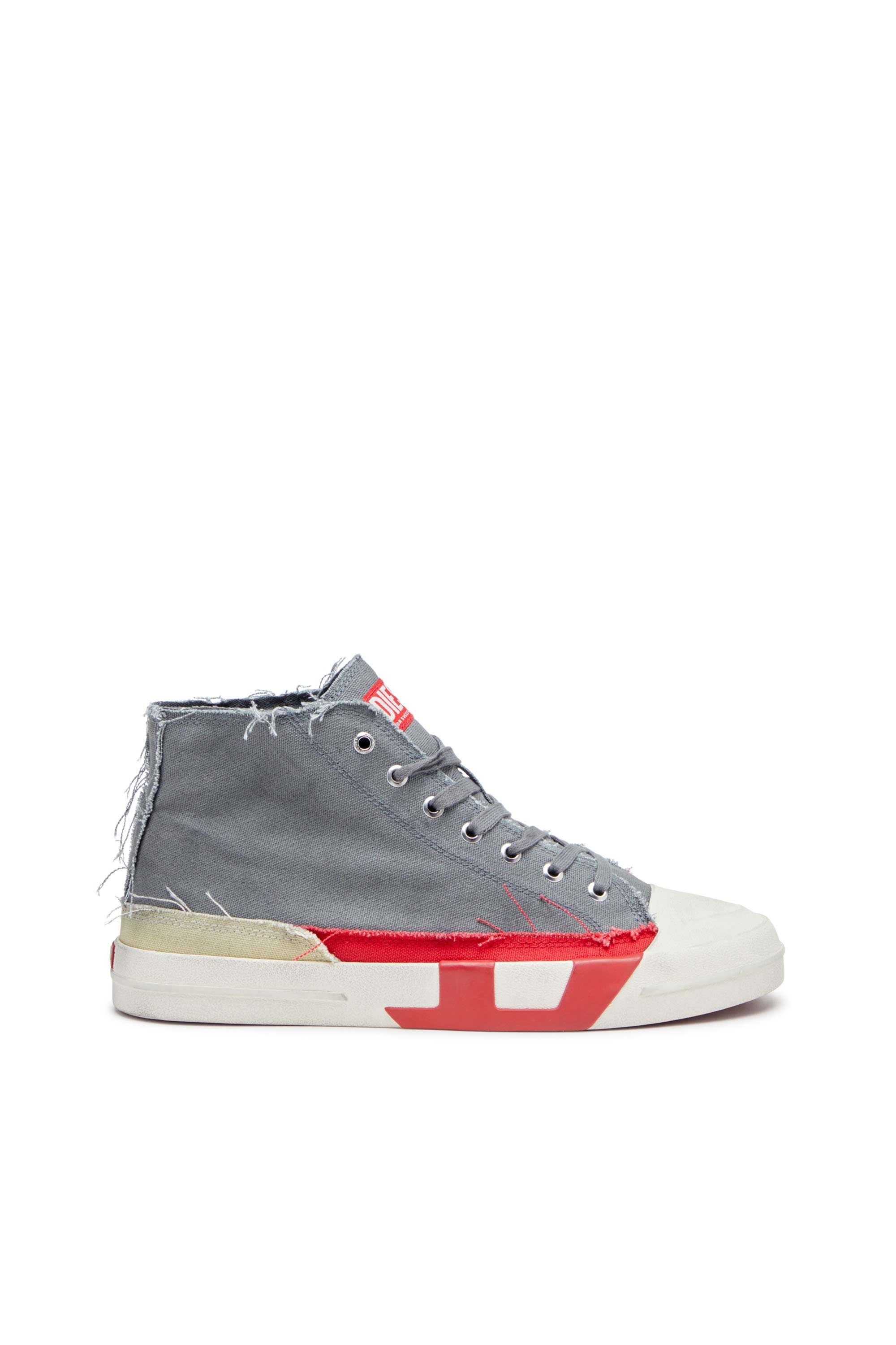 Diesel - S-D-VERSE MID, Male's S-D-Verse-Dirty-effect high-top canvas sneakers in グレー/レッド - 1