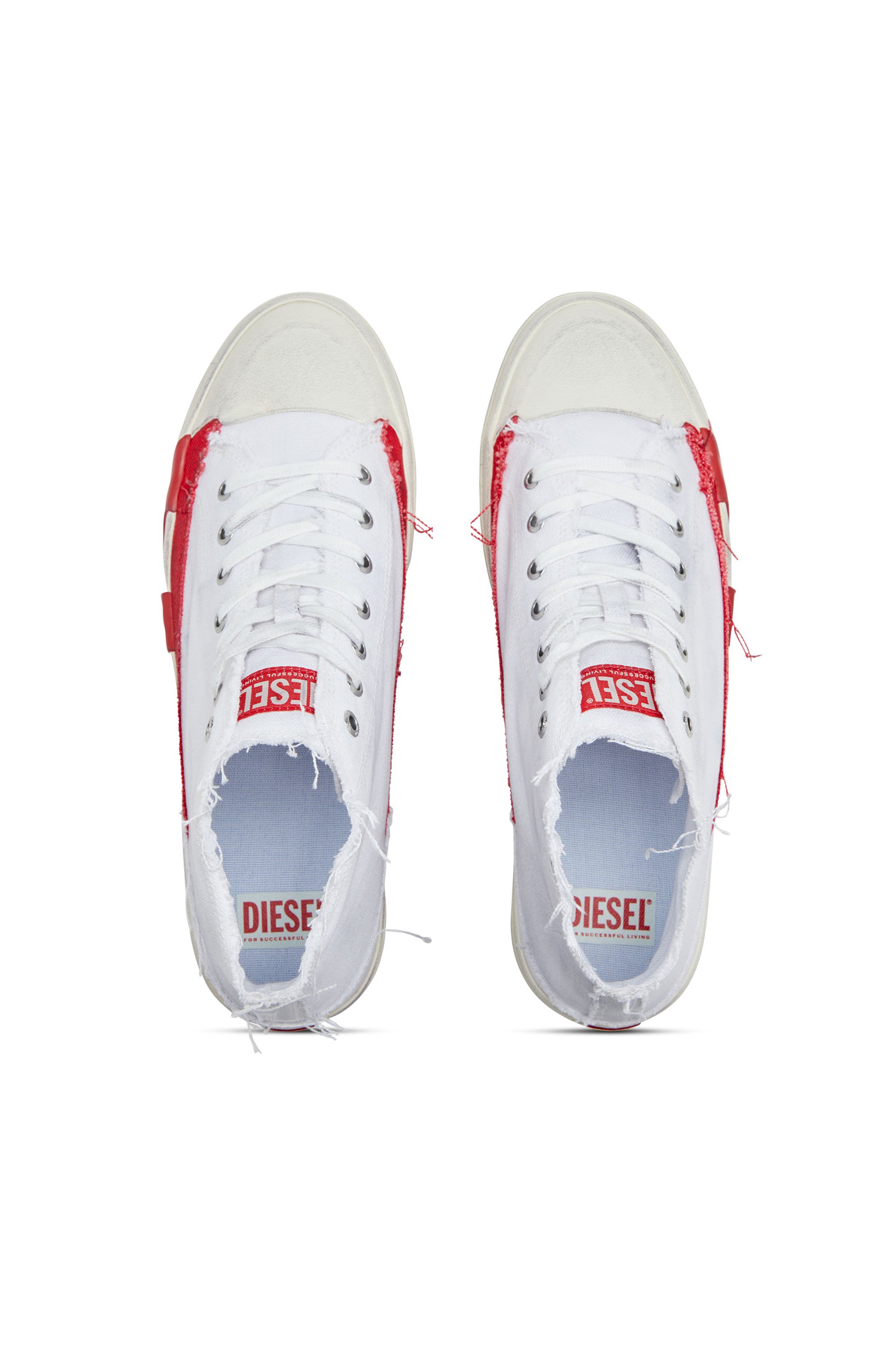 Diesel - S-D-VERSE MID, Male's S-D-Verse-Dirty-effect high-top canvas sneakers in ホワイト/レッド/ブルー - 5