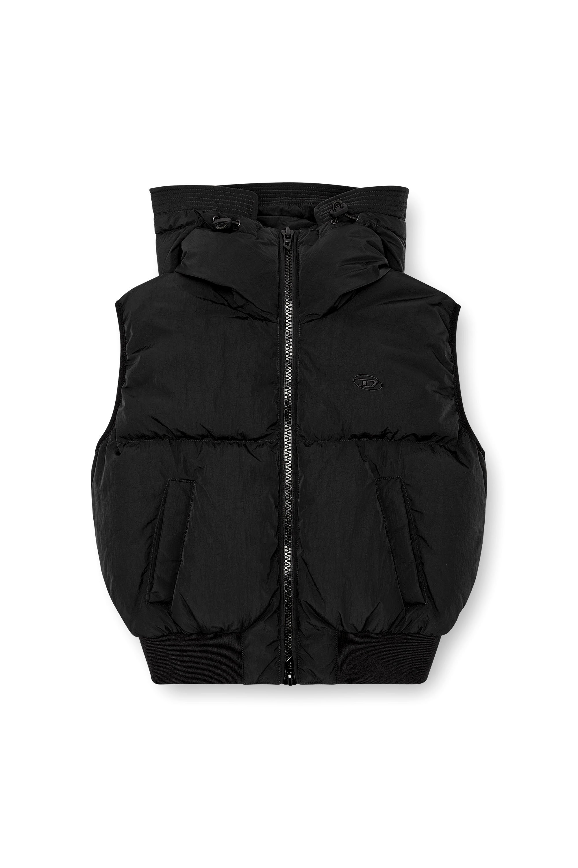 Diesel - W-PEYT-SSL-NEW-P1, Female's Hooded down vest in crinkled nylon in ブラック - 3