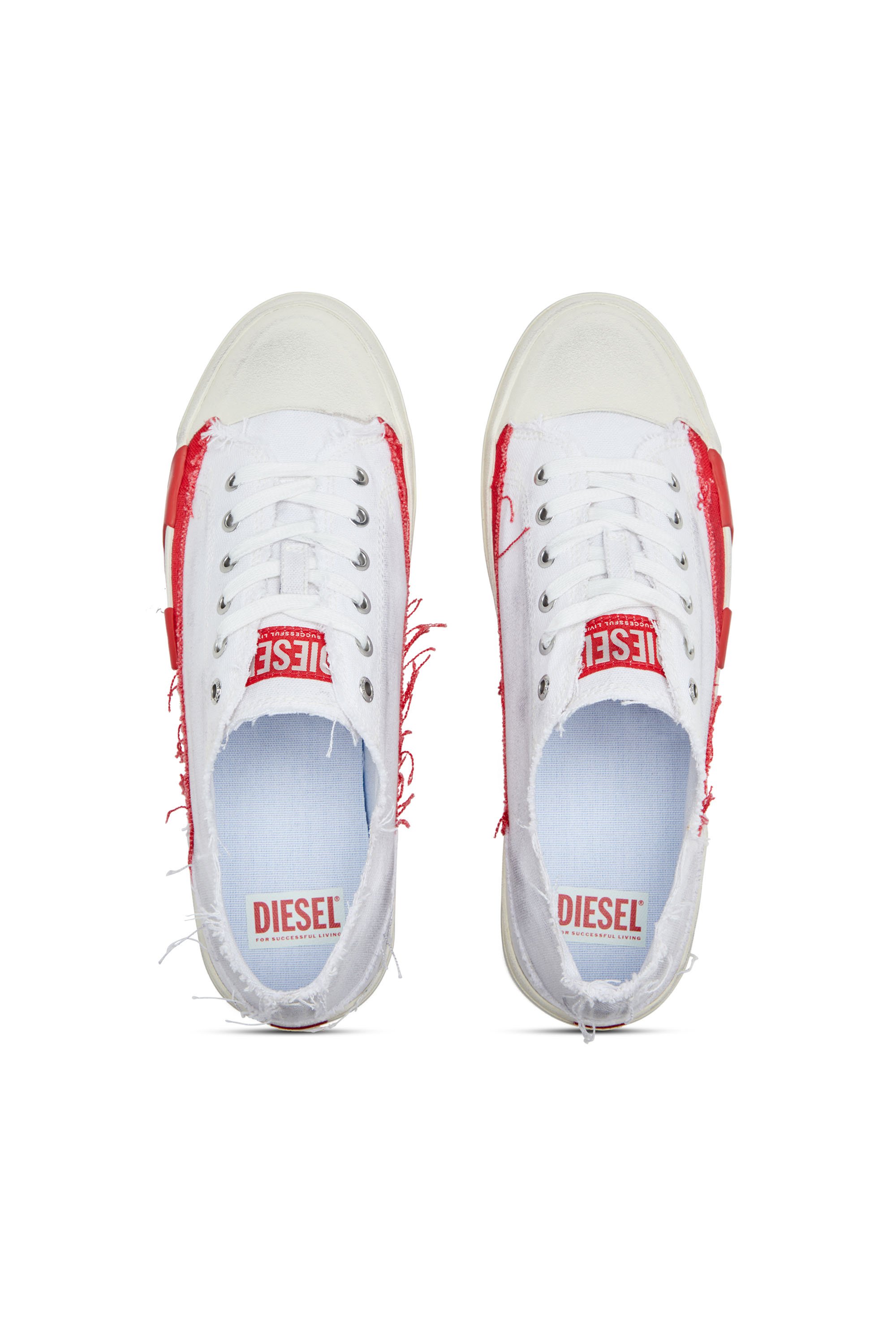 Diesel - S-D-VERSE LOW, Male's S-D-Verse-Dirty-effect canvas sneakers in ホワイト/レッド/ブルー - 5