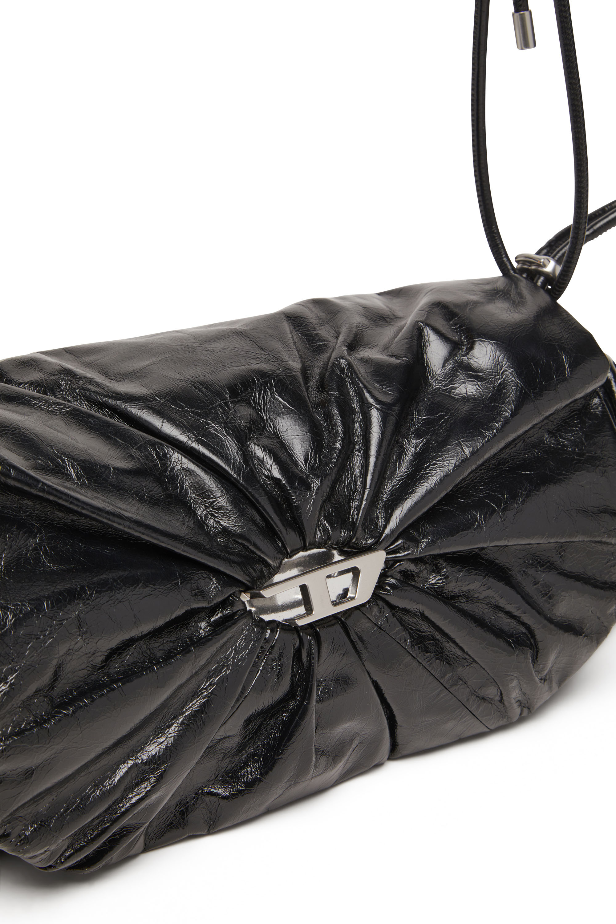 Diesel - SCRUNCH-D SHOULDER M, Female's Shoulder bag in shiny wrinkled leather in ブラック - 6